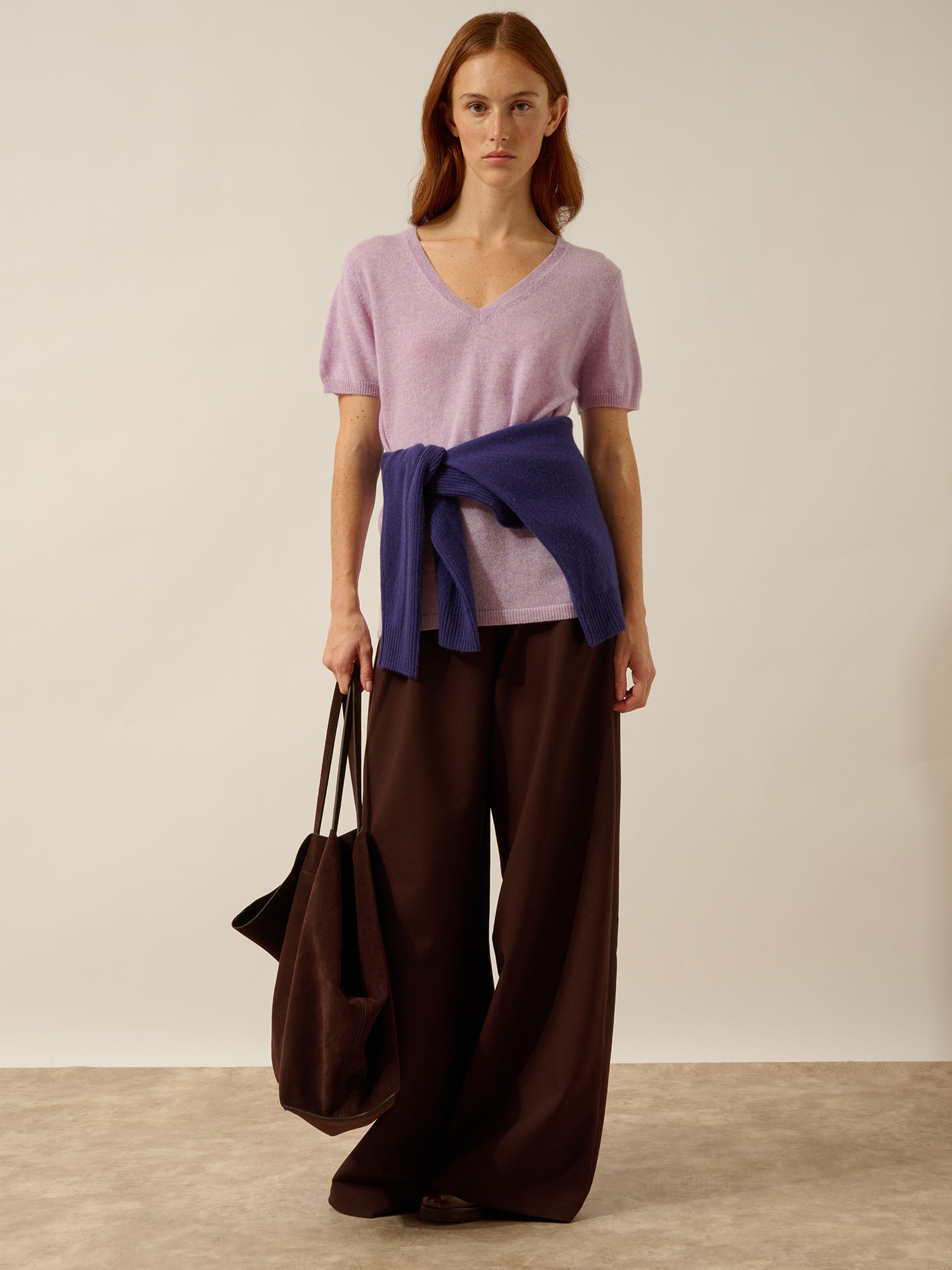 GLAMIS t-shirt col v mauve chiné