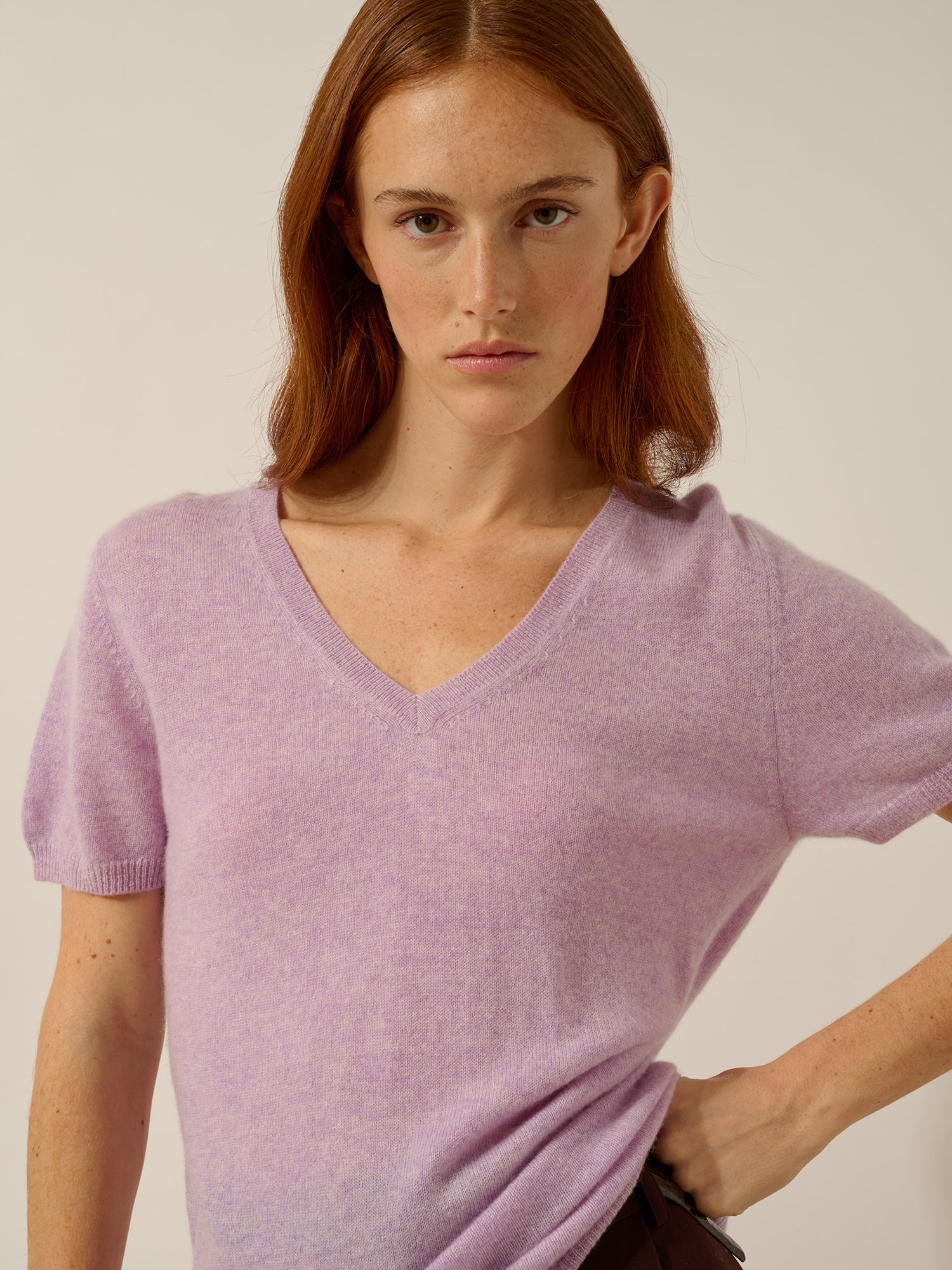 GLAMIS t-shirt col v mauve chiné