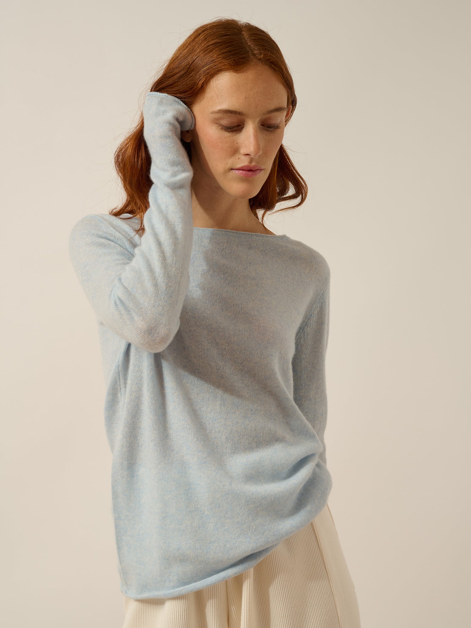 GRACE pull col bateau bleu clair chiné