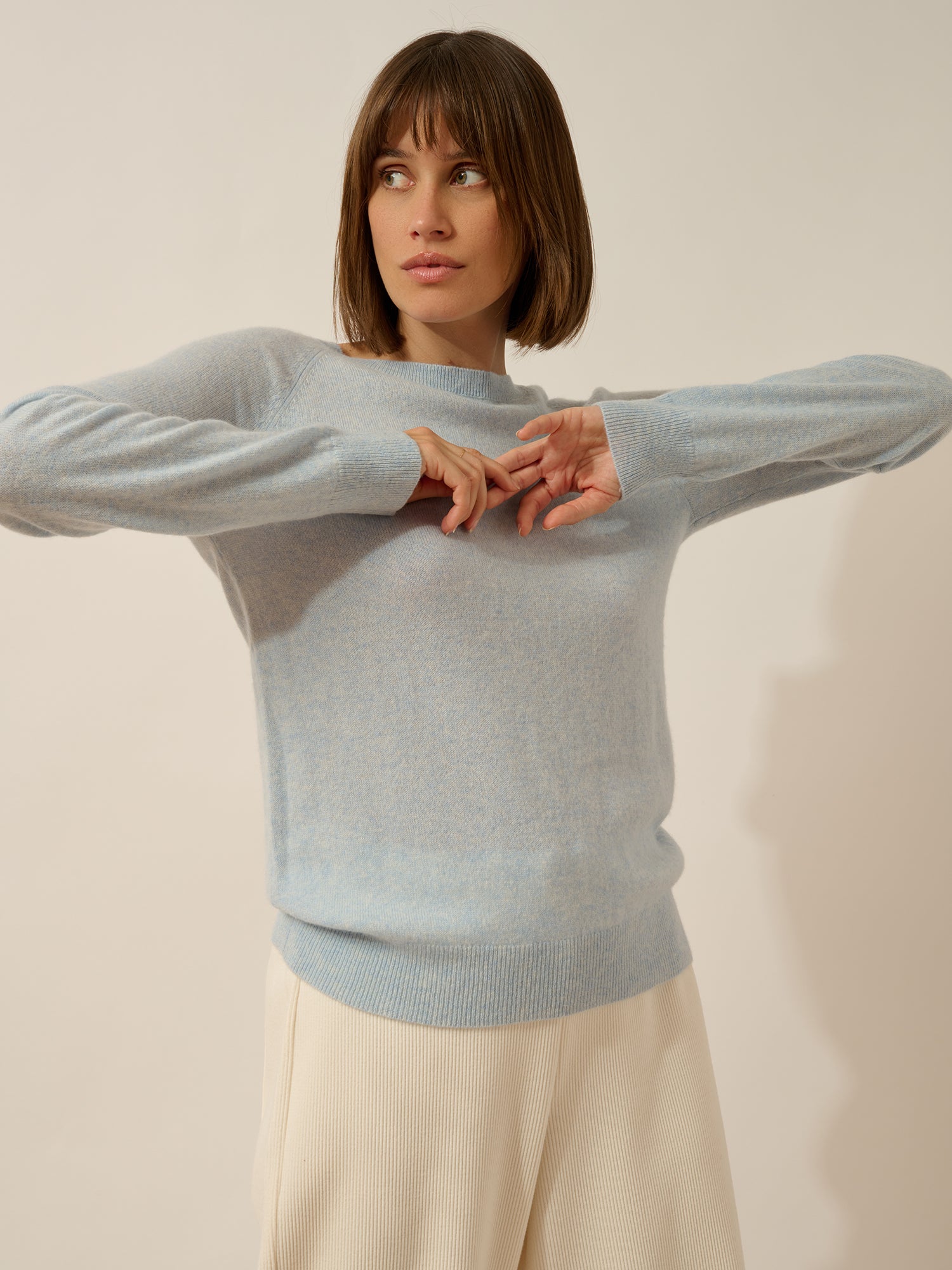 ABIGAIL boat neck sweater with drop back in light blue heather
