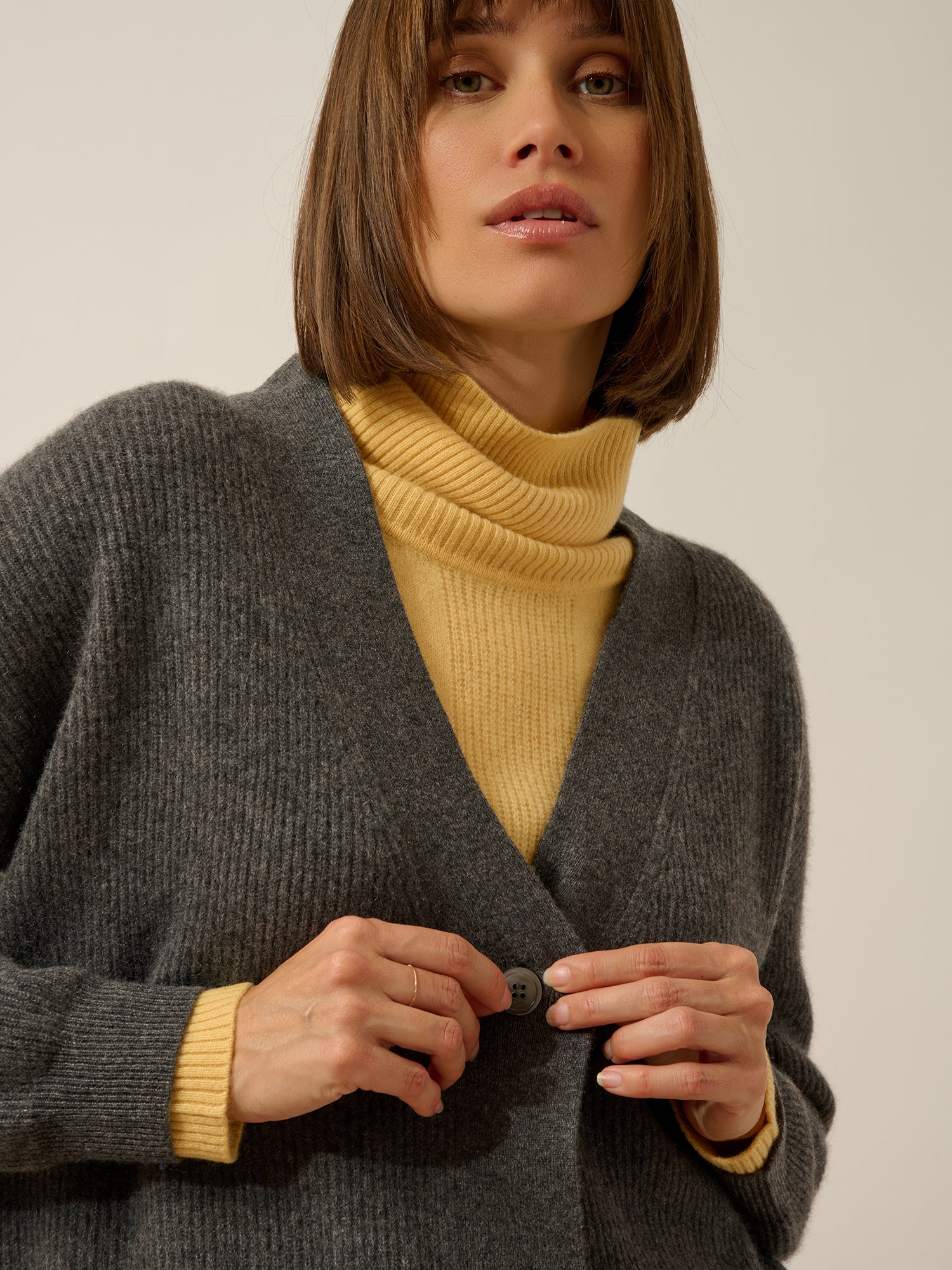 ADELE cardigan col v anthracite chiné