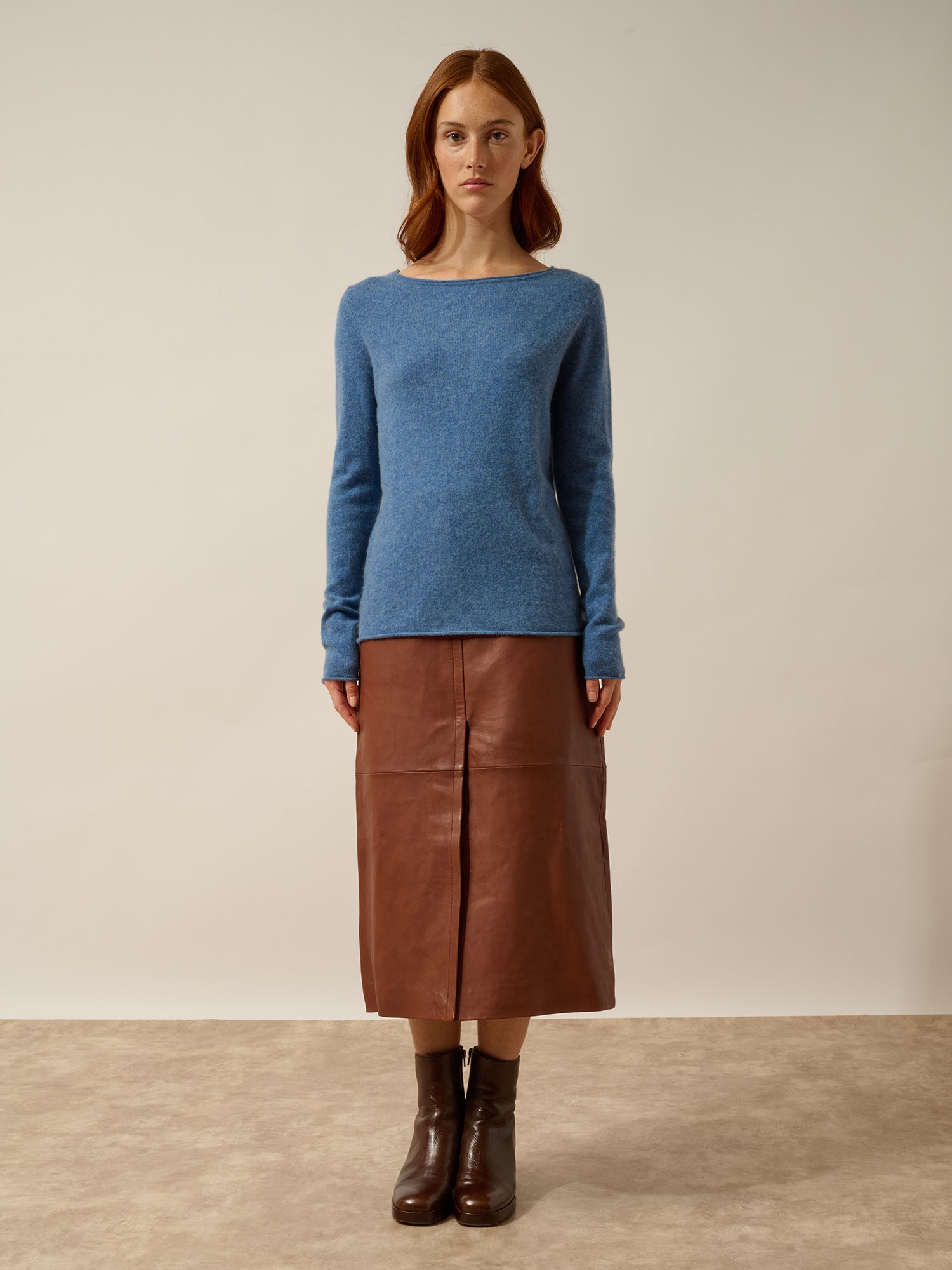 GRACE pull col bateau bleu denim