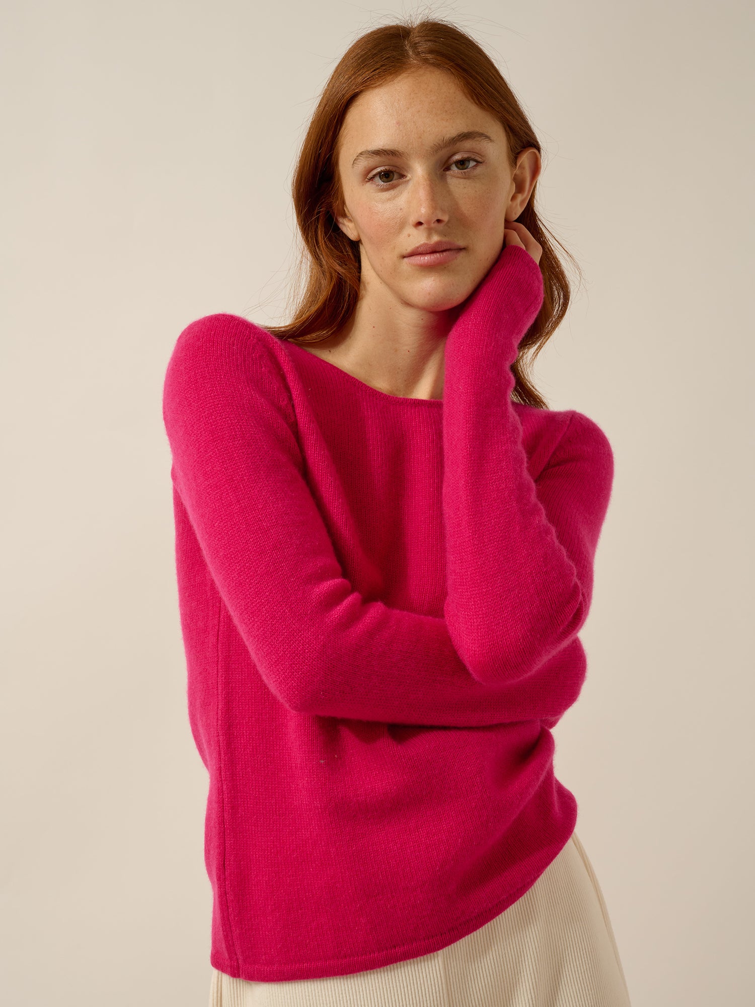 JOYCE pull col rond fuchsia