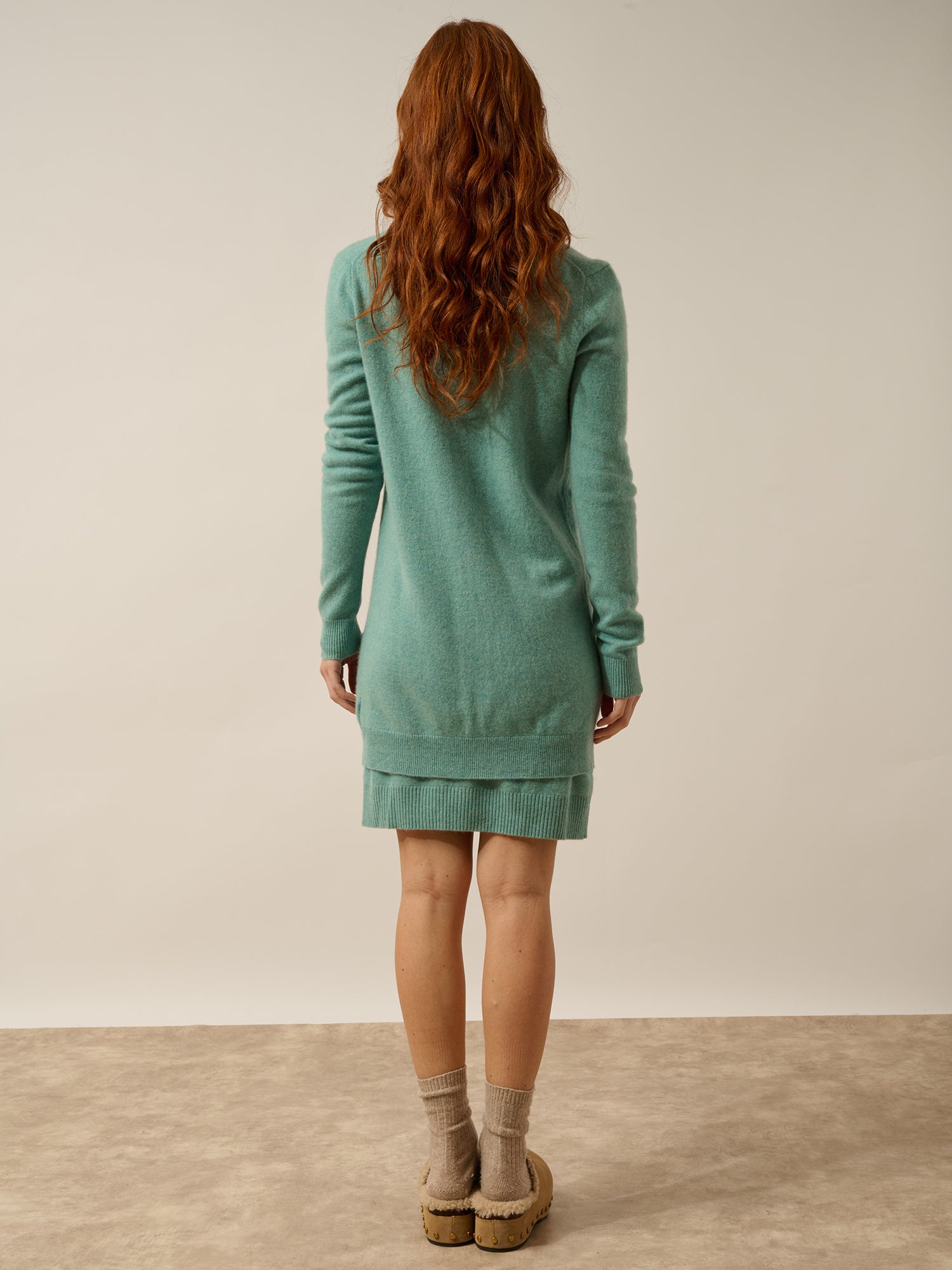 CHELSEA cardigan with V-neck in heather green