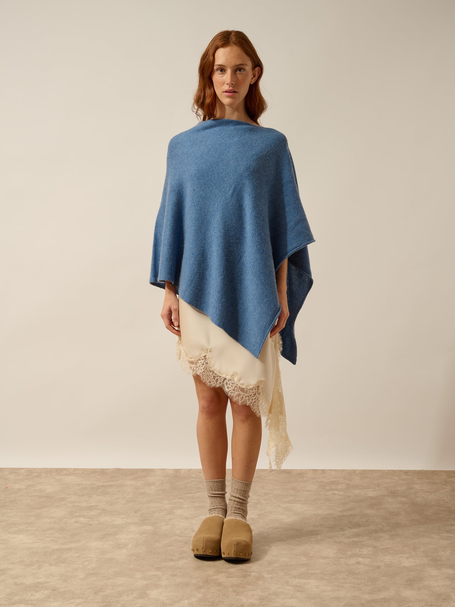 ASHLEY poncho col bateau bleu denim