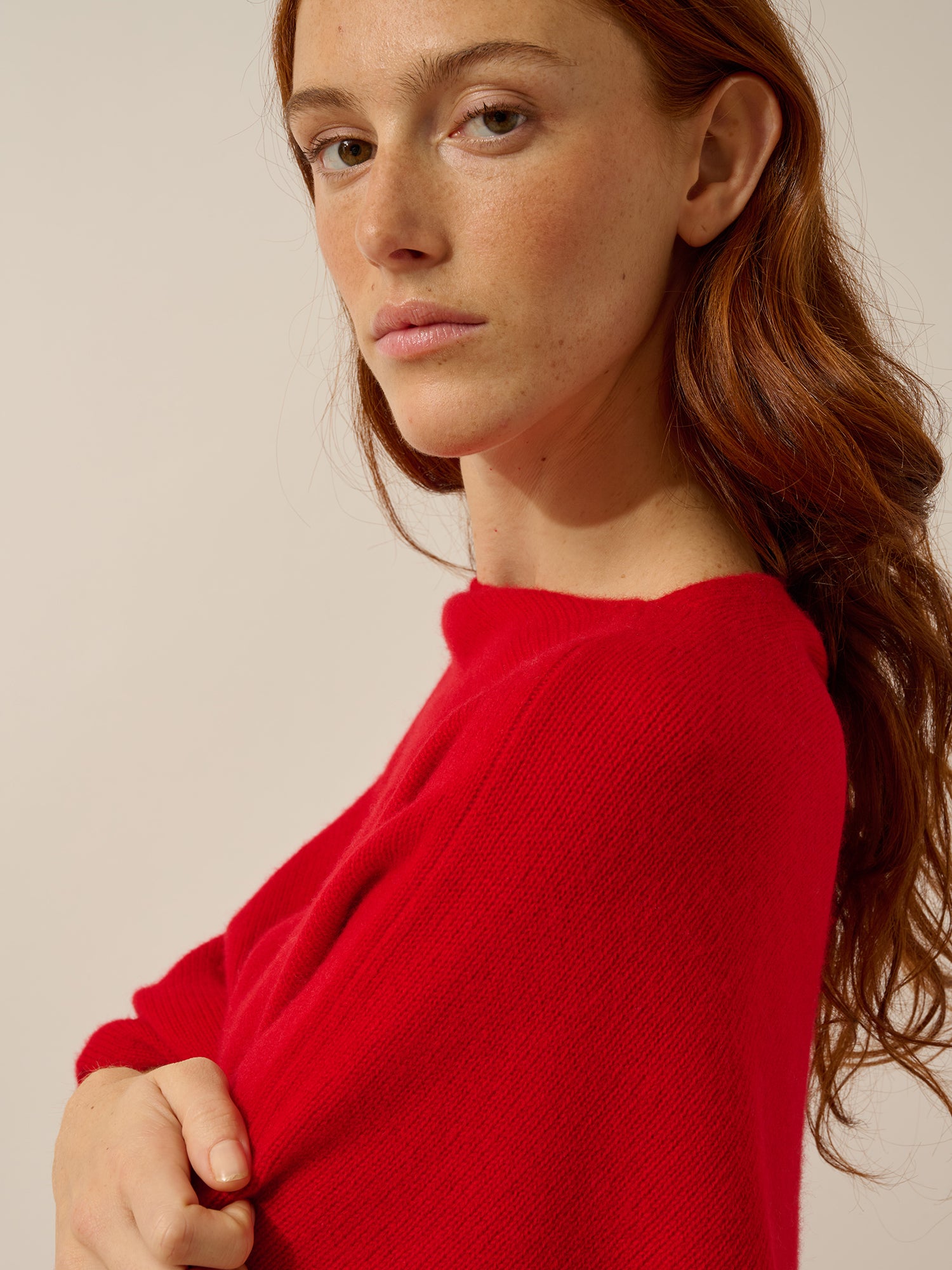ASHLEY red boat-neck poncho