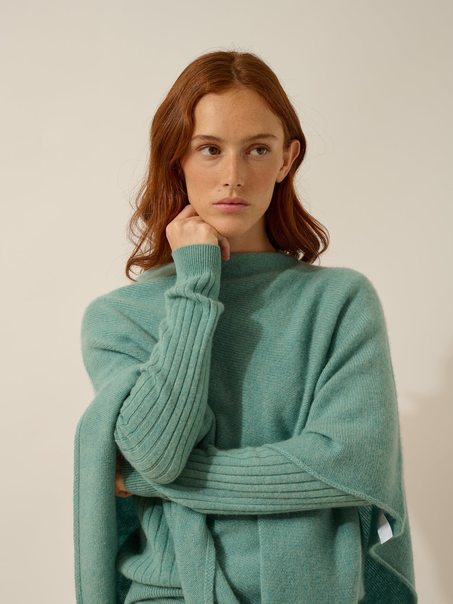 ASHLEY mottled green boat-neck poncho