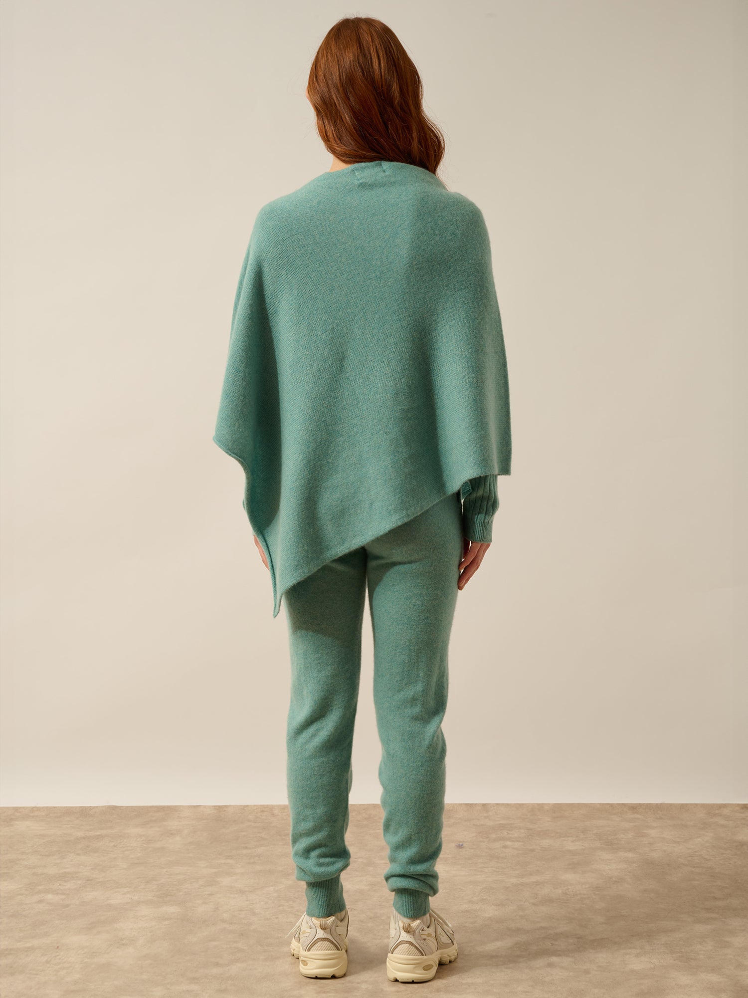 ASHLEY mottled green boat-neck poncho