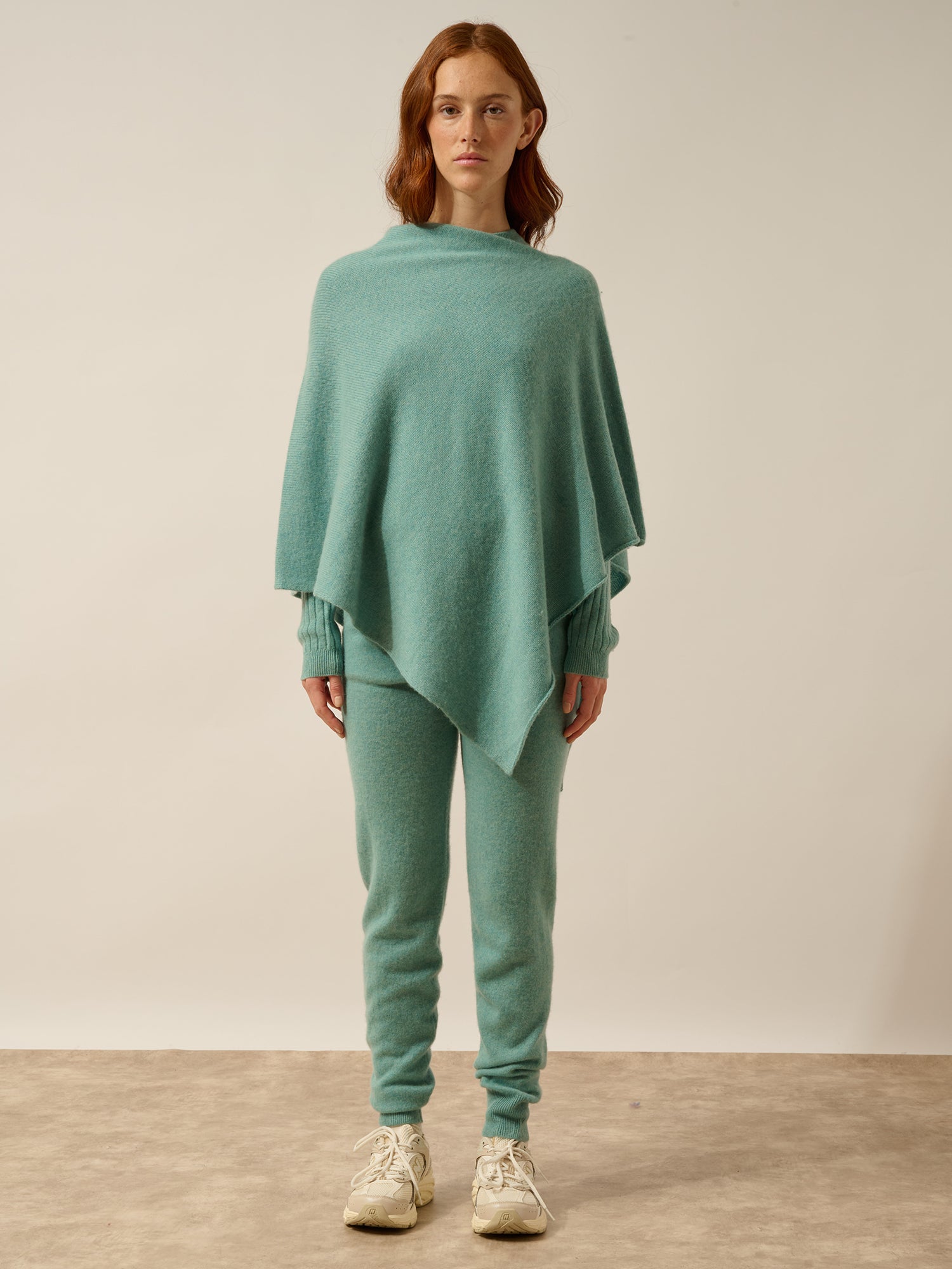 ASHLEY mottled green boat-neck poncho