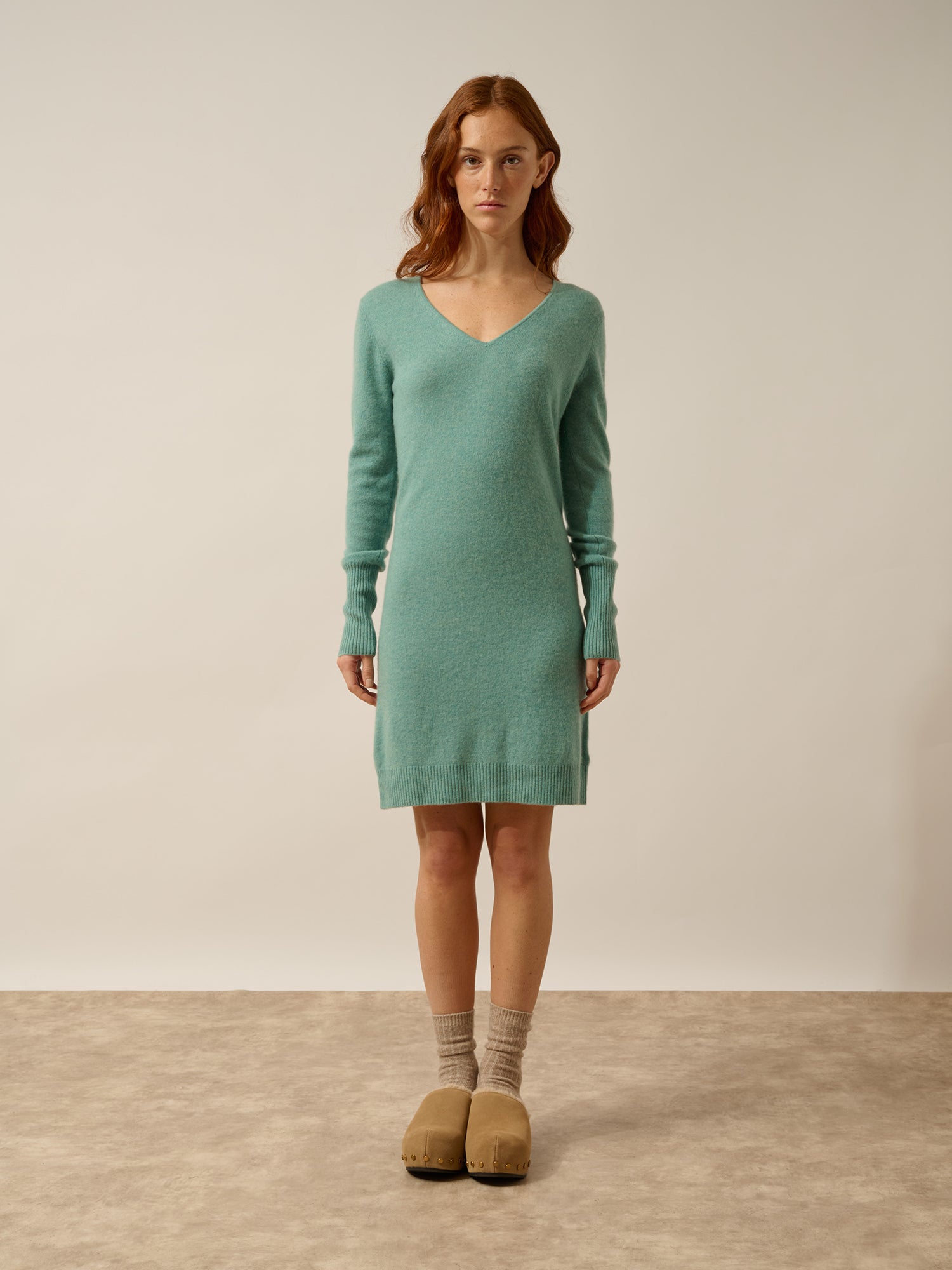 TRACY robe col v vert chiné