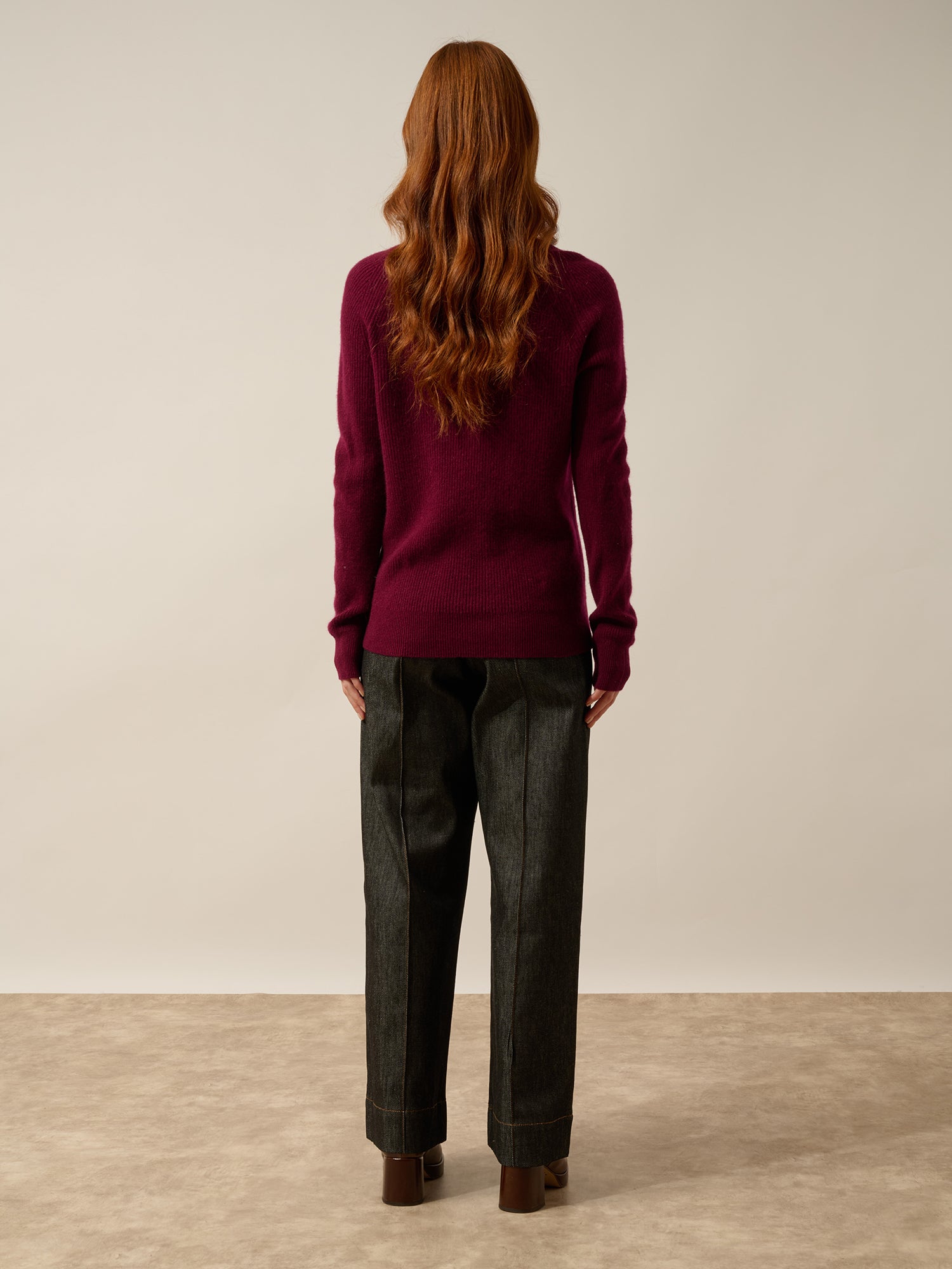 ISALUNE pull col v bordeaux