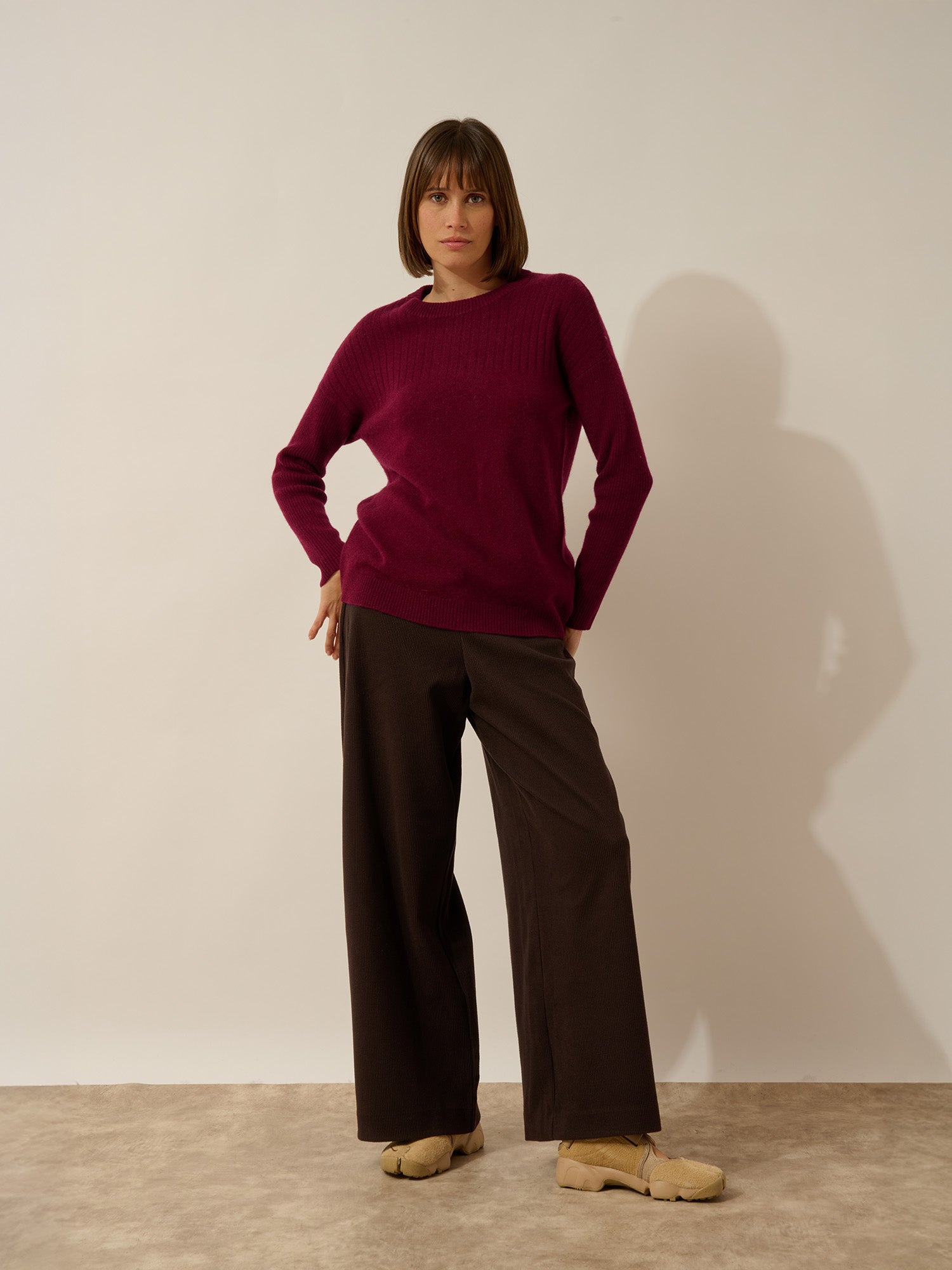 ALVERIS pull col rond bordeaux
