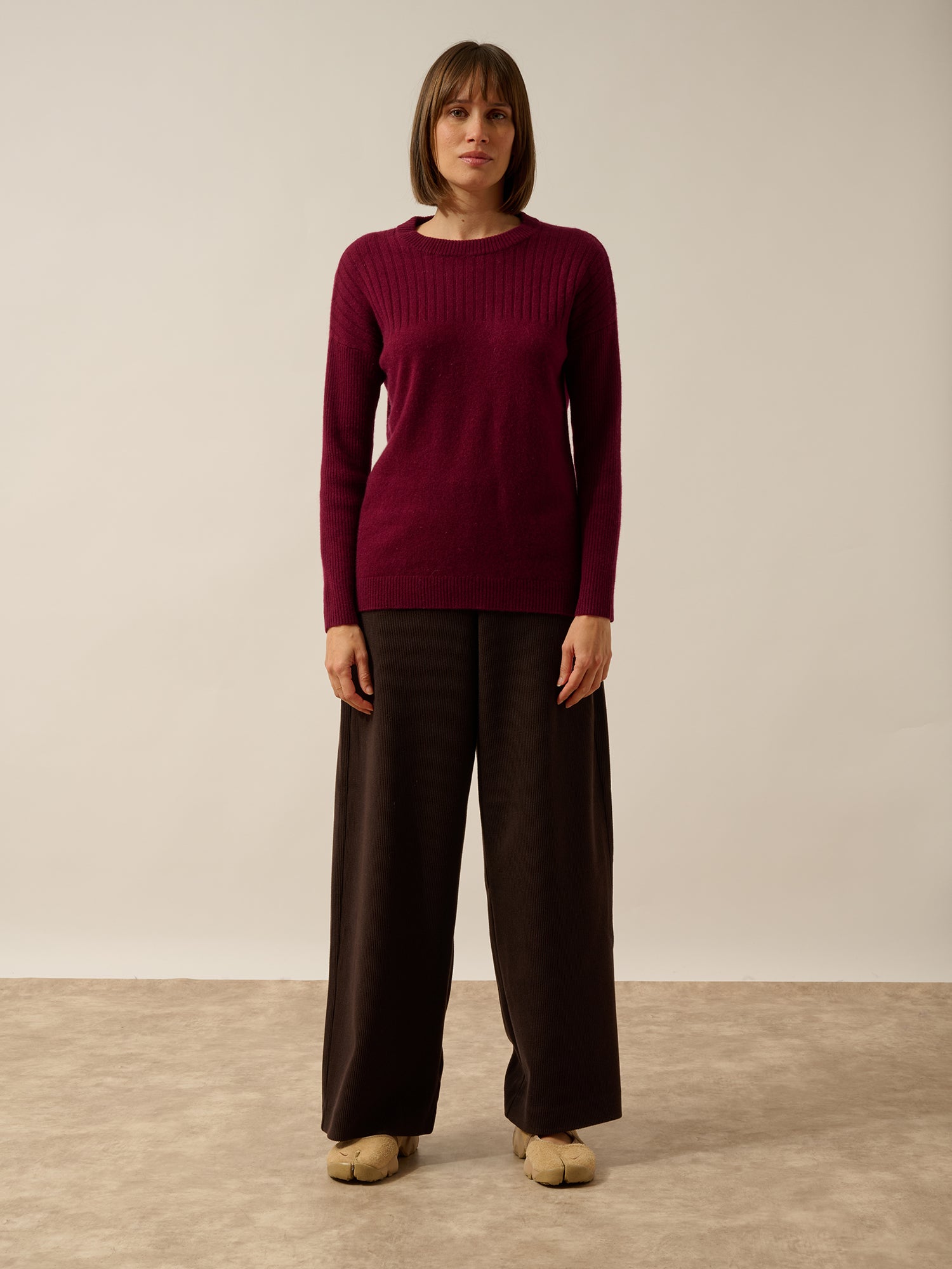 ALVERIS pull col rond bordeaux