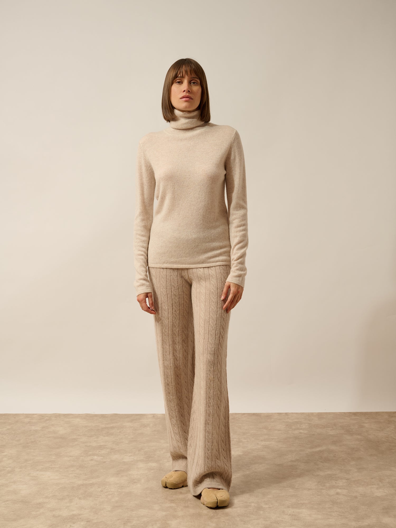 AVA pull col roulé beige chiné