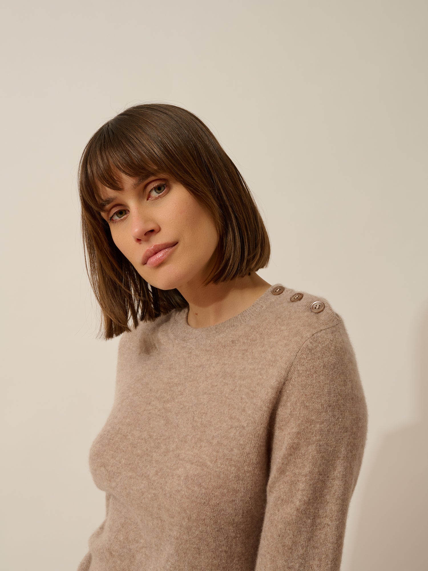 JEANNE pull col rond marin taupe clair chiné