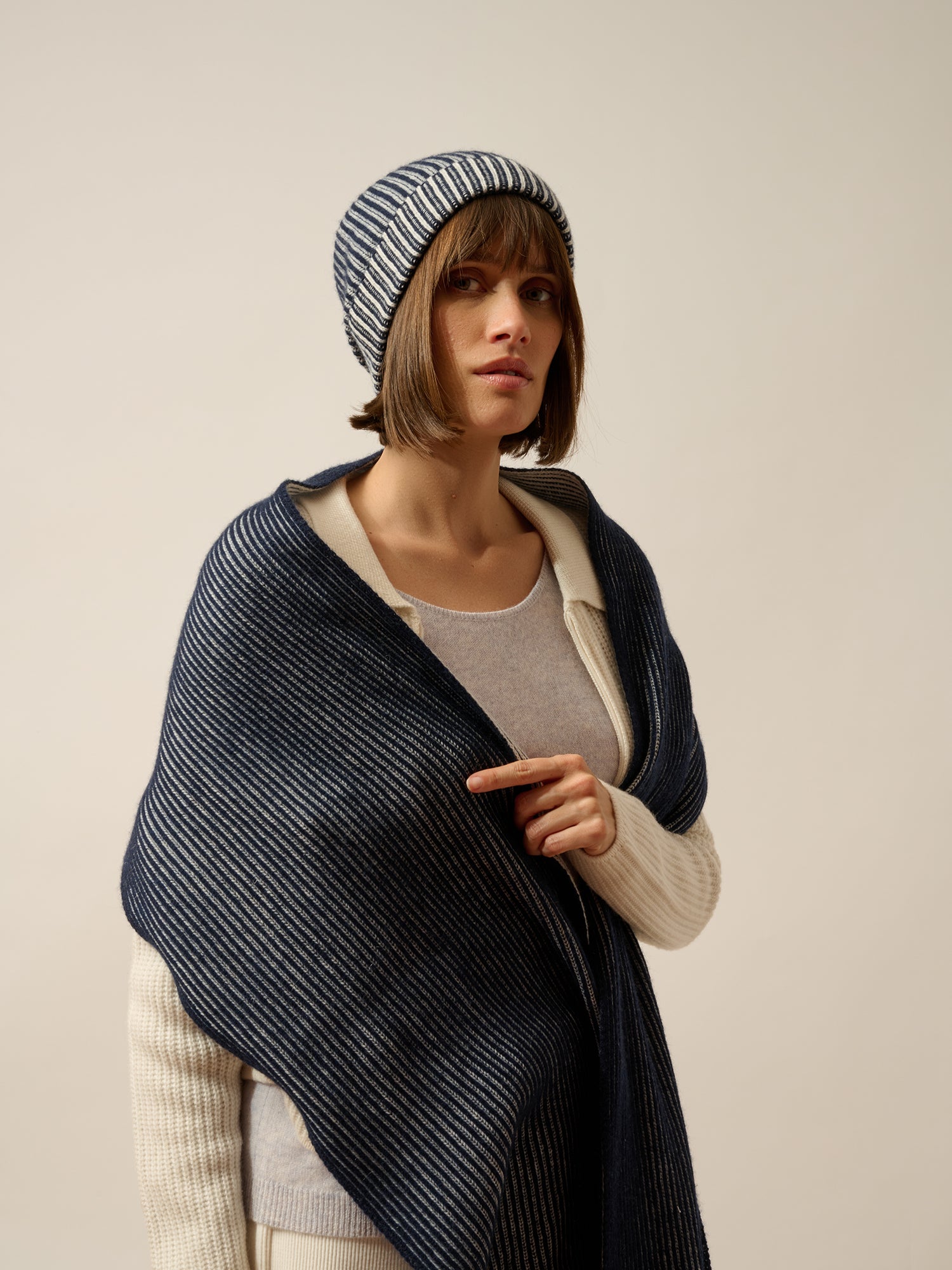 ANTONIO écharpe 4 fils navy_ivoire