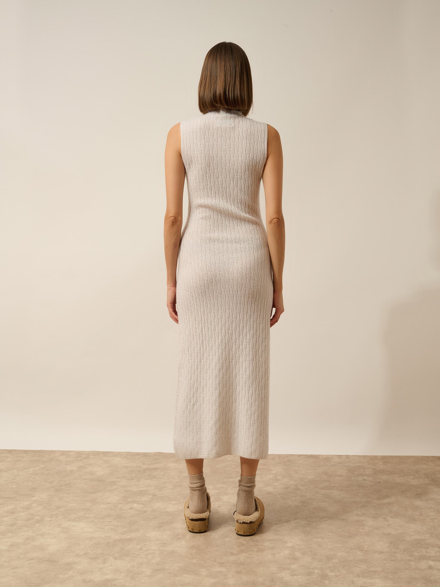 MANON robe col montant sans manches gris perle chiné