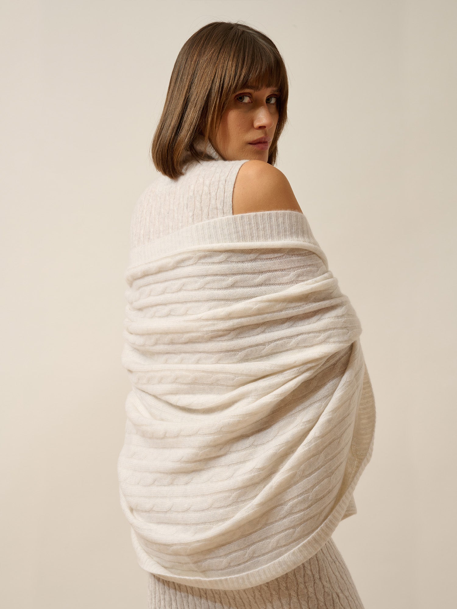 CLARIBEL plaid 4 fils blanc chiné