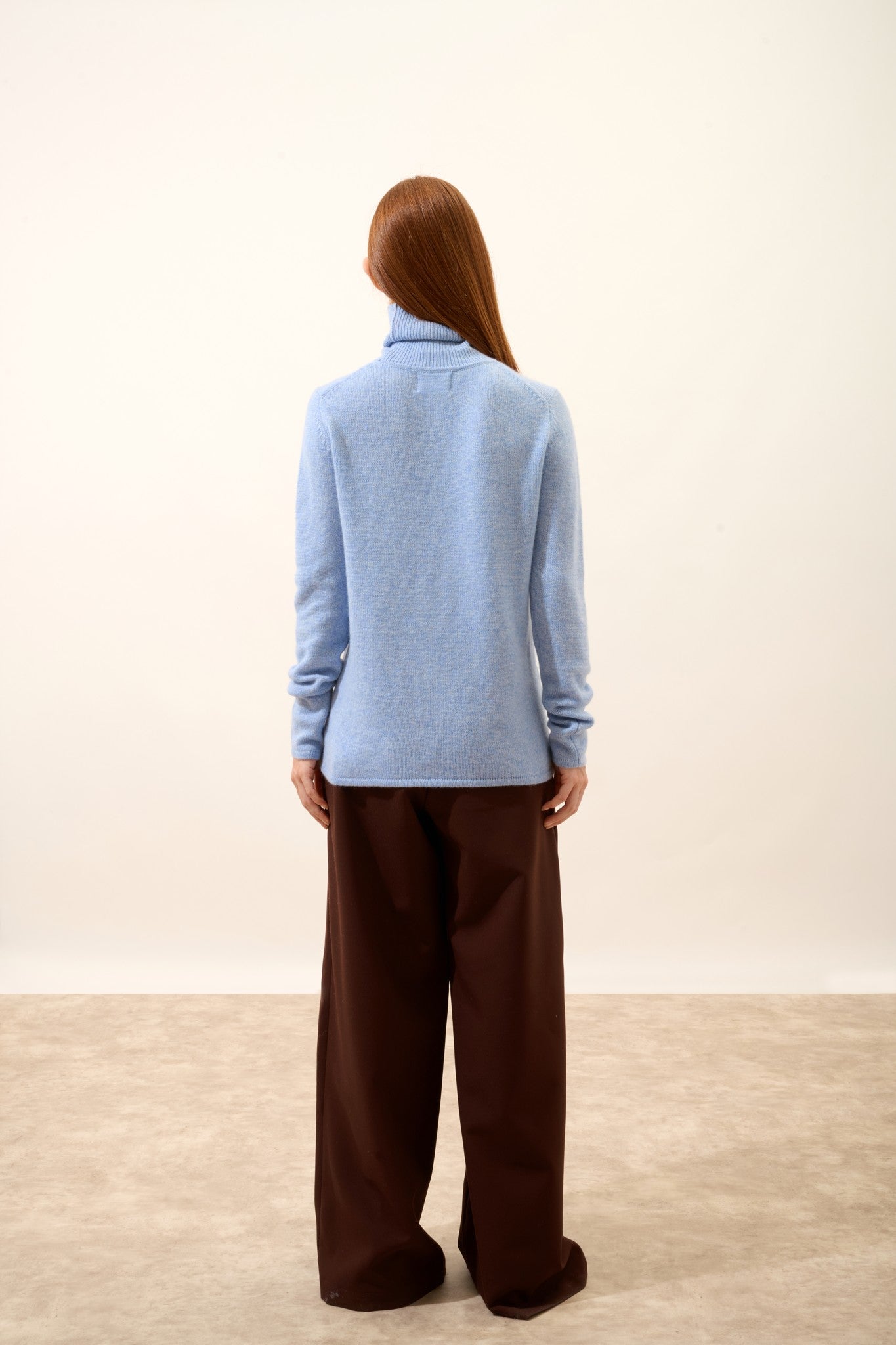 june pull col roulé 4 fils bleu ciel chiné 100% cachemire