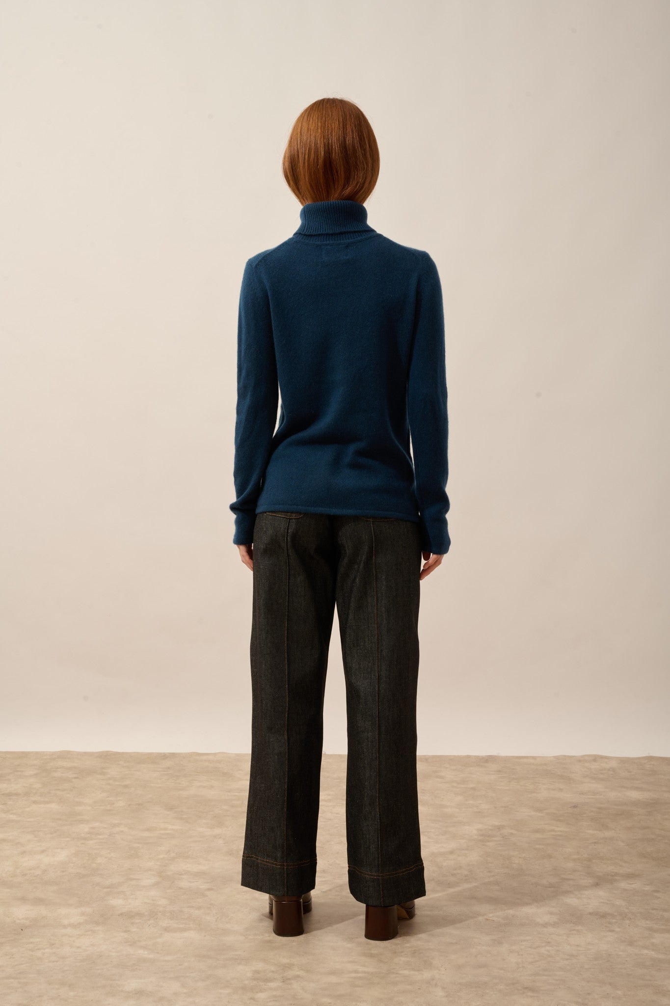 june pull col roulé 4 fils bleu pétrole