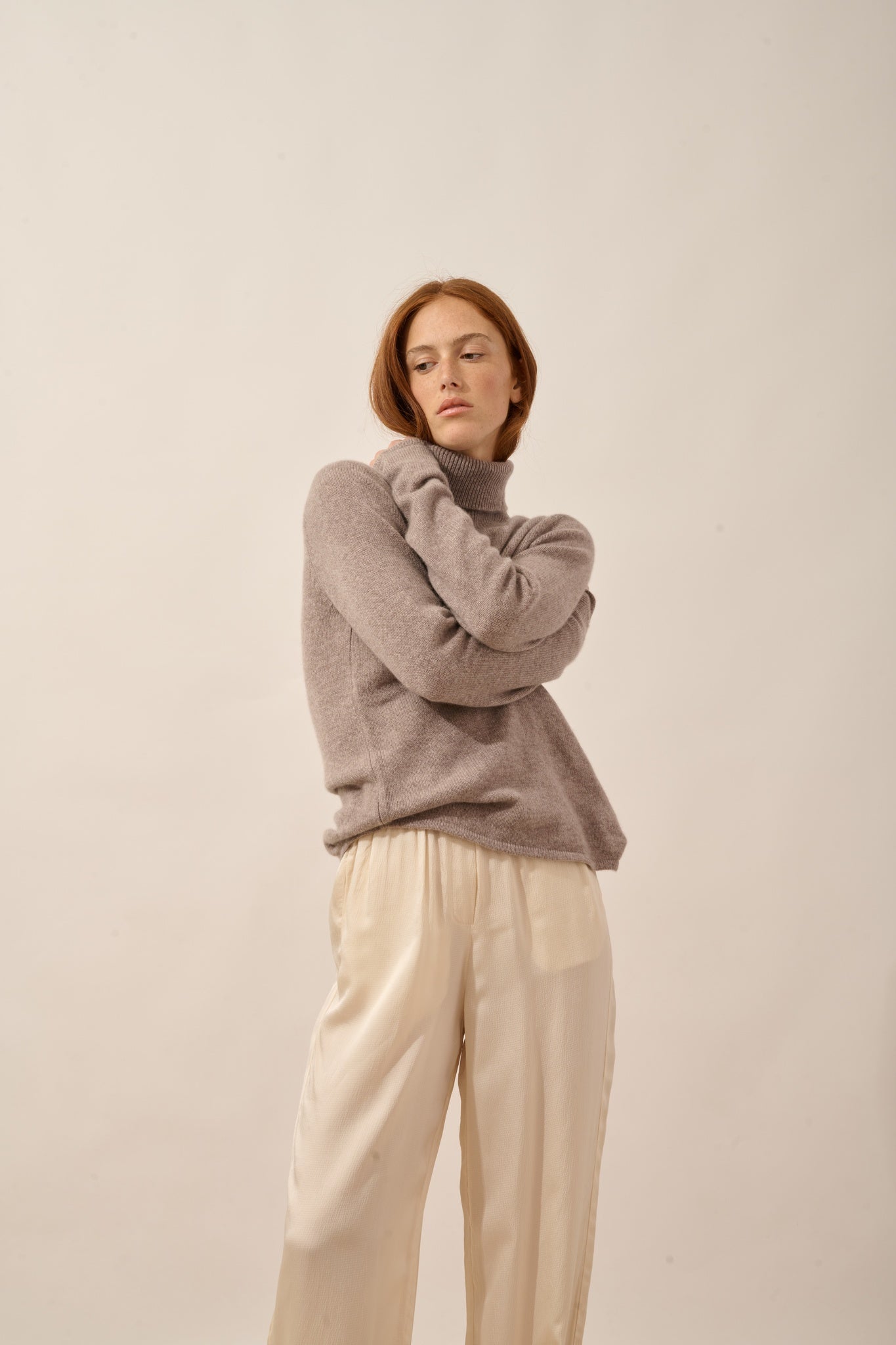 JUNE pull col roulé 4 fils caribou chiné