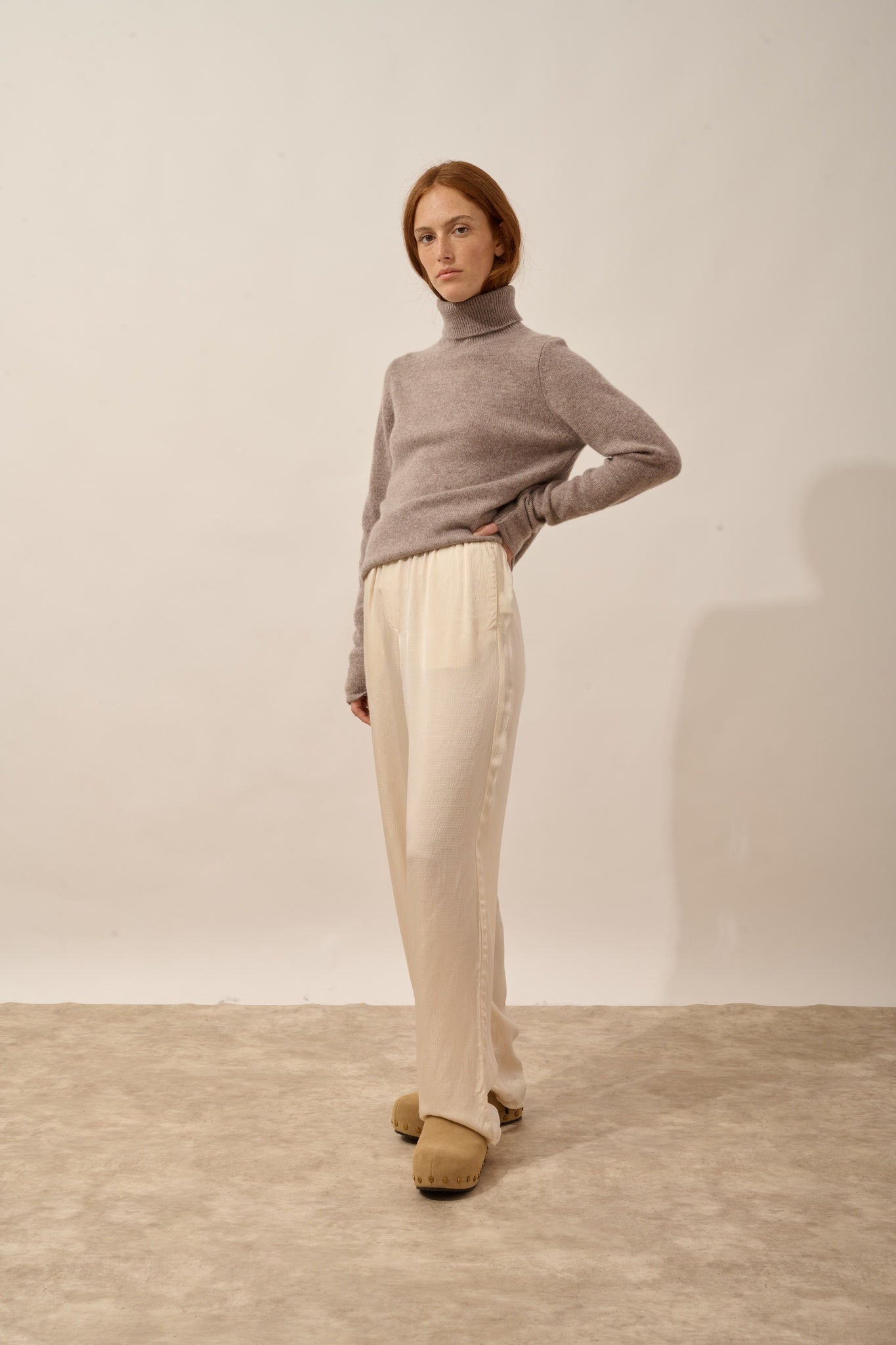 JUNE pull col roulé 4 fils caribou chiné