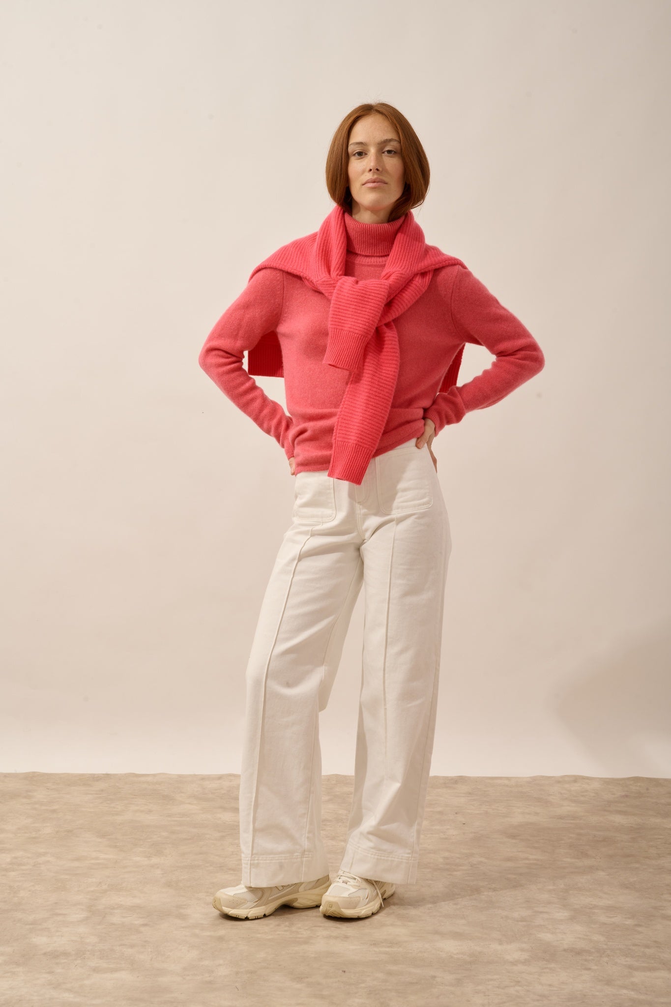 JUNE pull col roulé 4 fils fraise