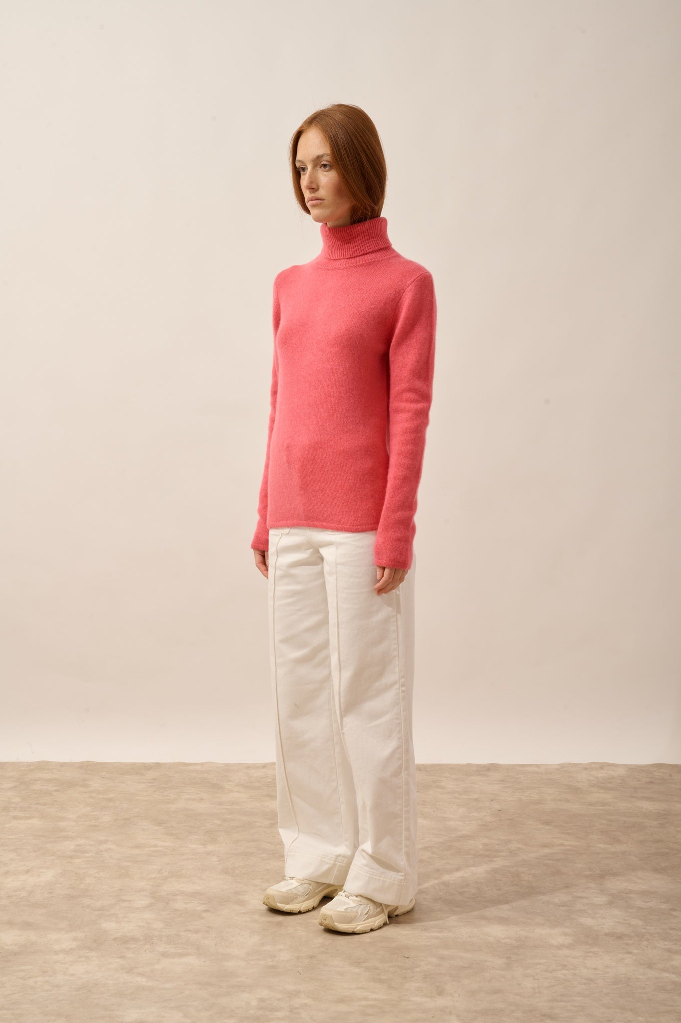 JUNE pull col roulé 4 fils fraise