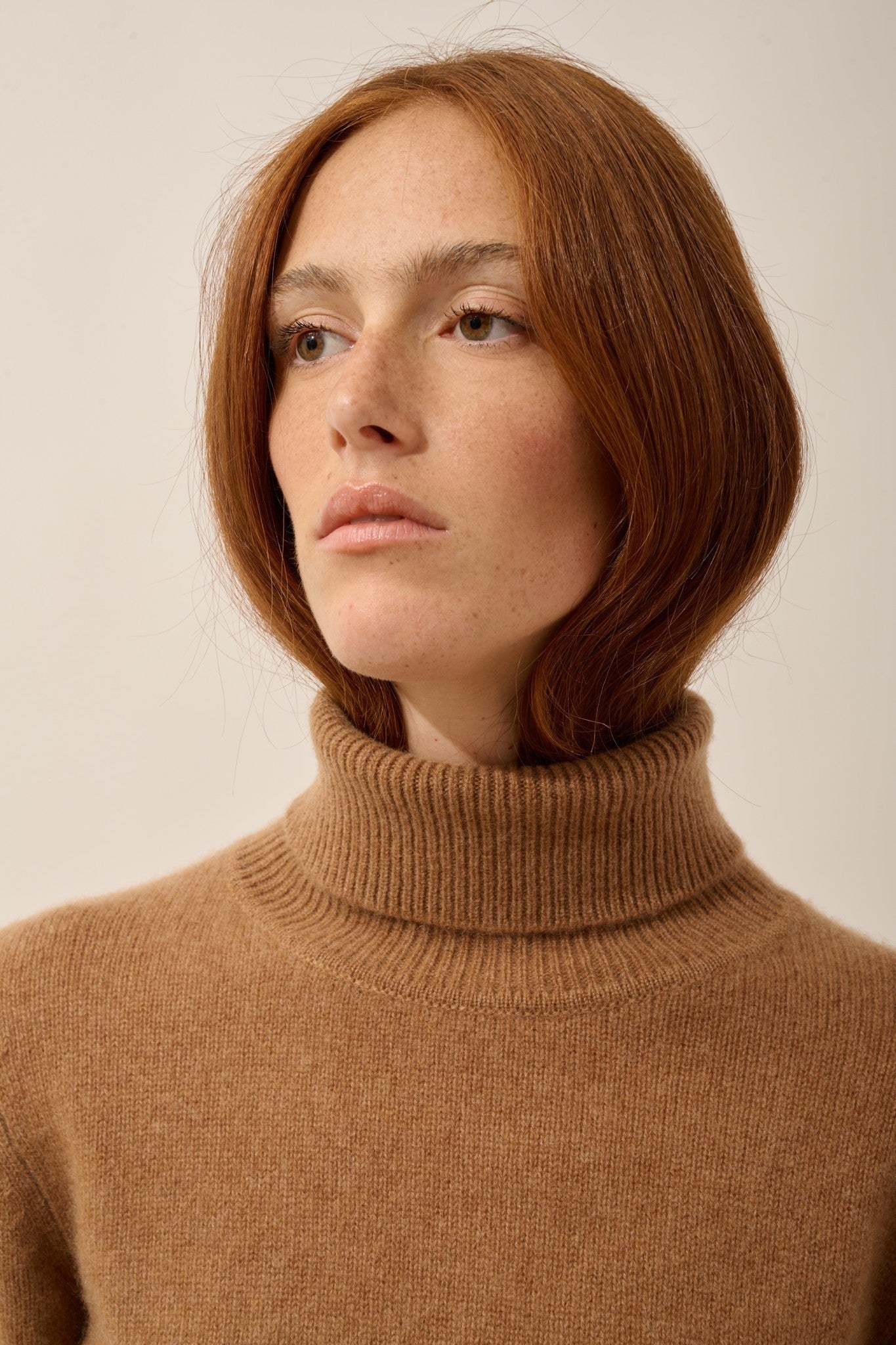 june pull col roulé 4 fils noisette