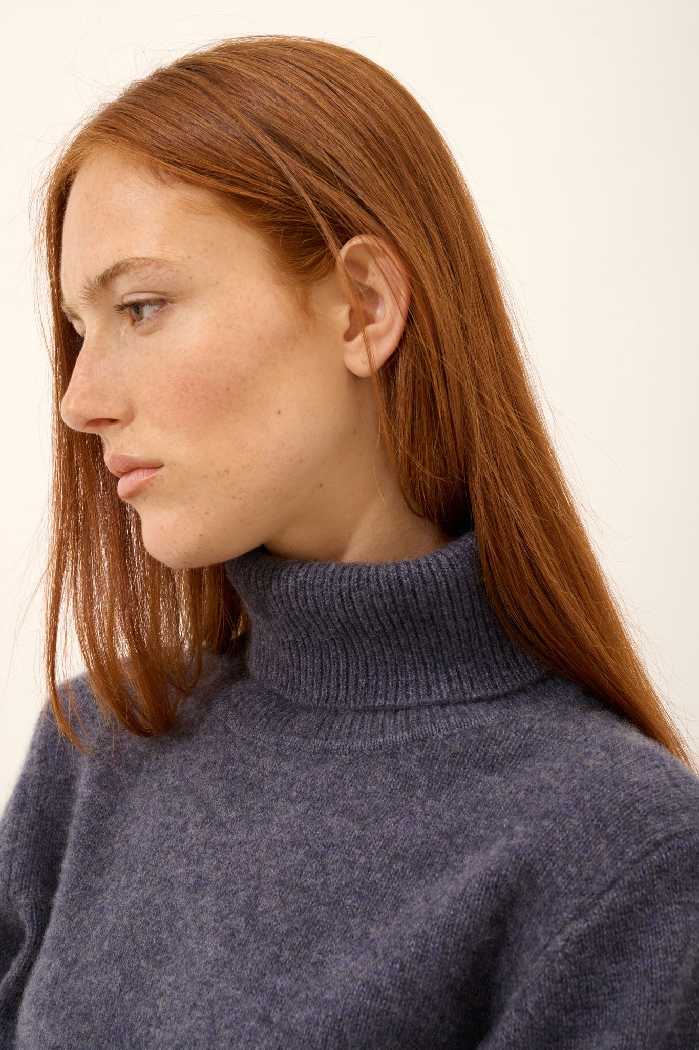 JUNE pull col roulé 4 fils violet gris chiné