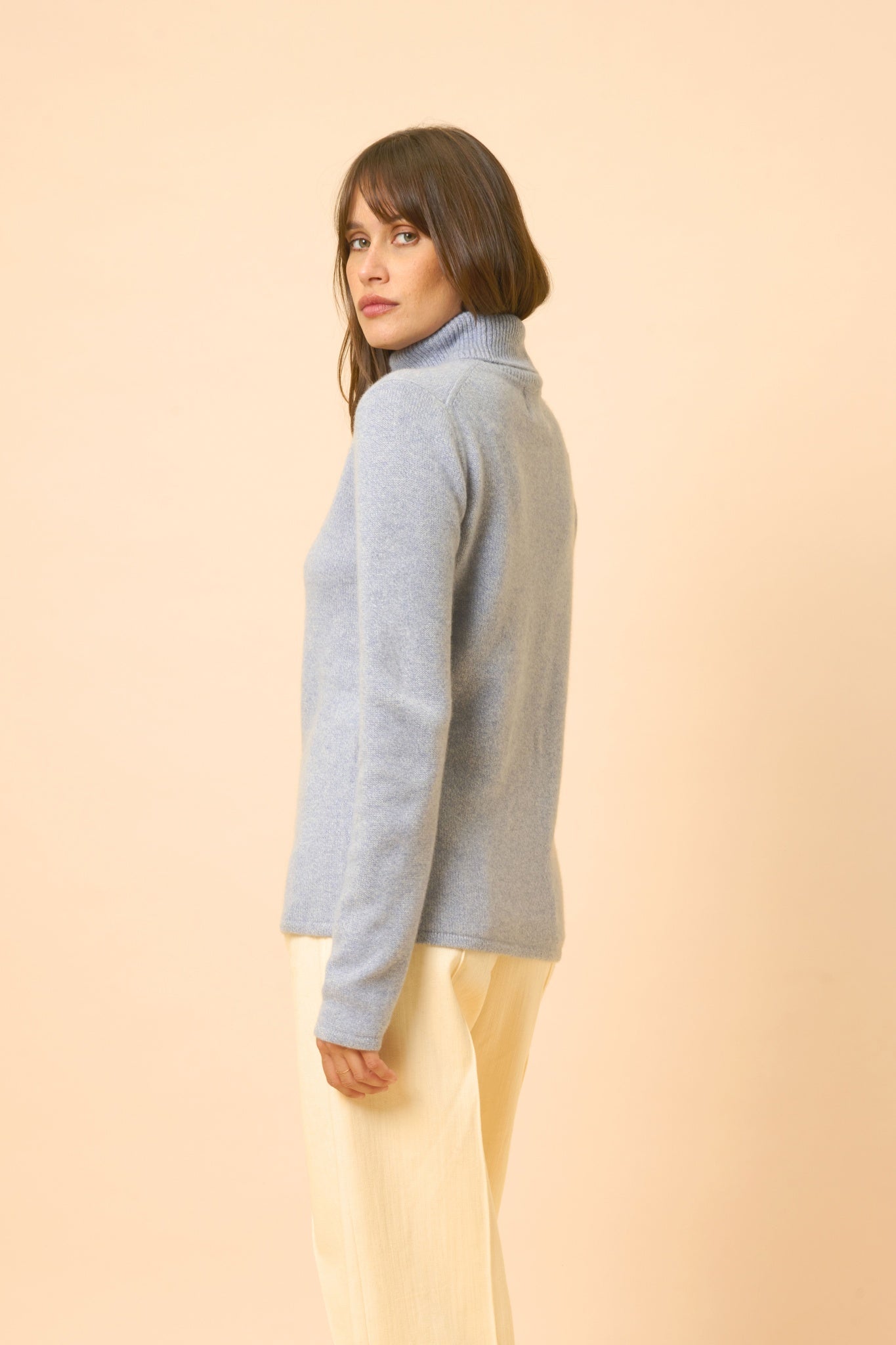 JUNE ivory blue turtleneck sweater