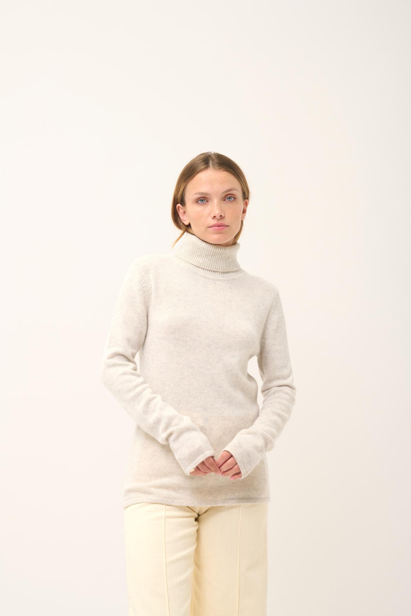 JUNE pull col roulé gris perle chiné