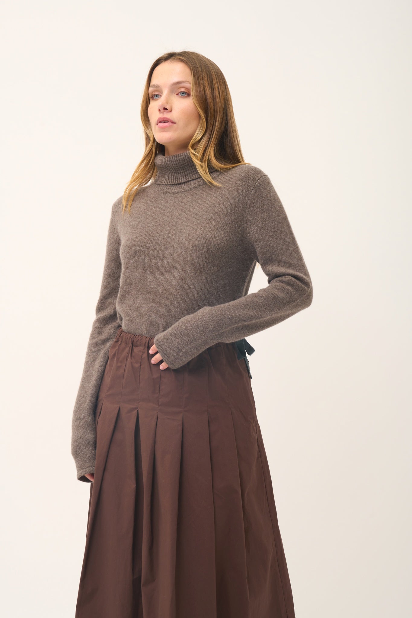 JUNE taupe mottled turtleneck sweater