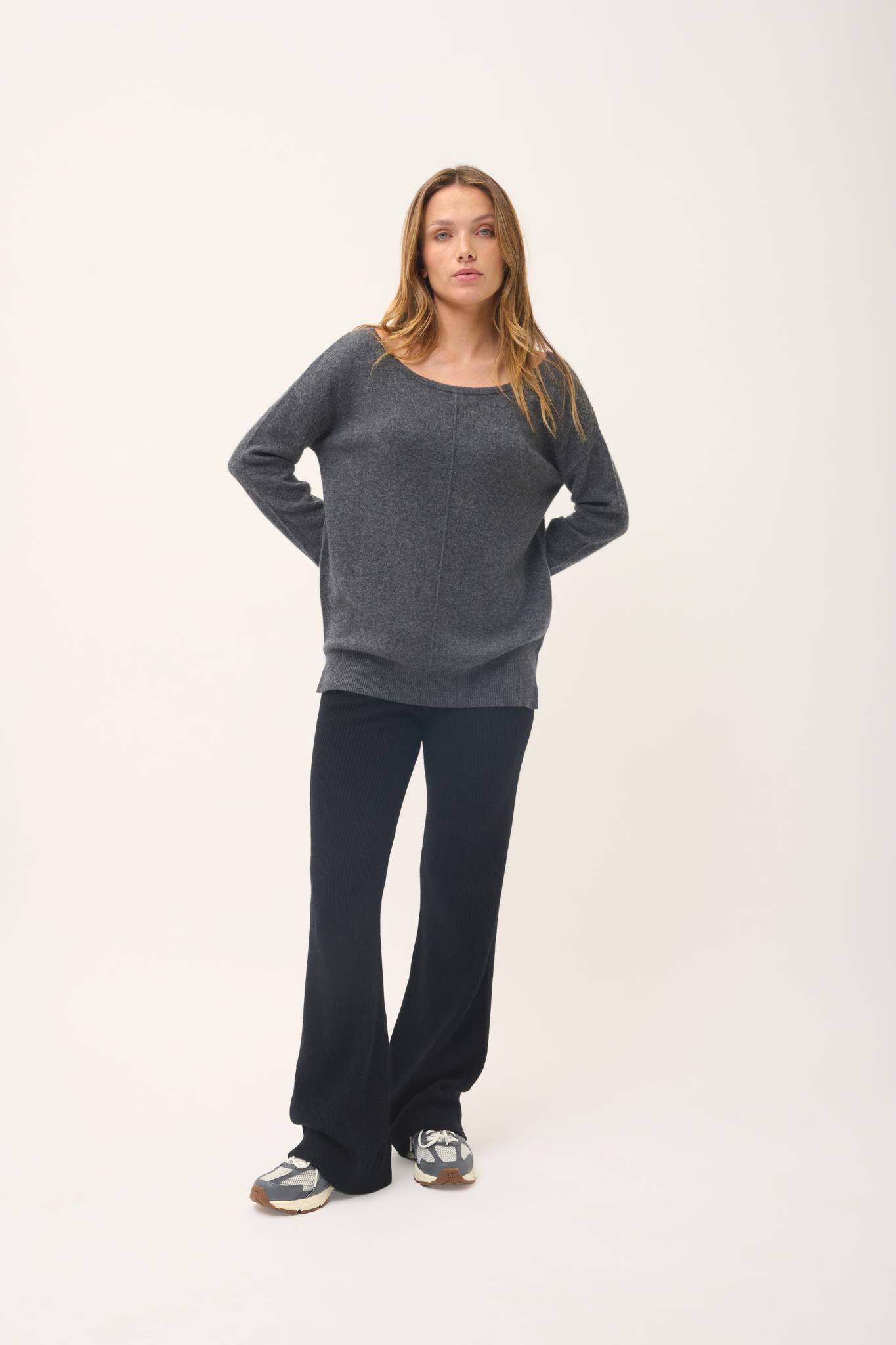 KAREN pull col rond anthracite chiné