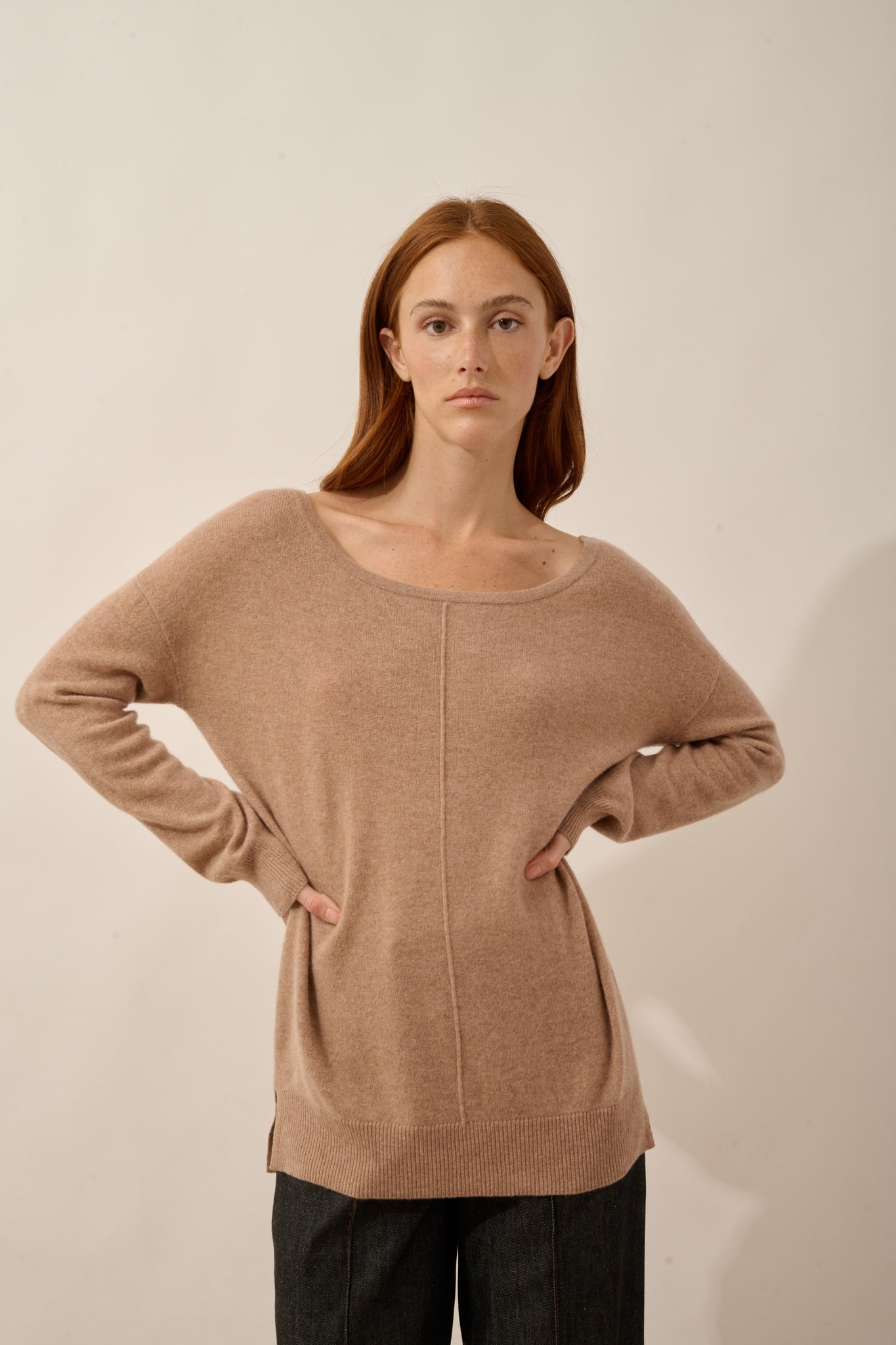 KAREN pull col rond camel chiné