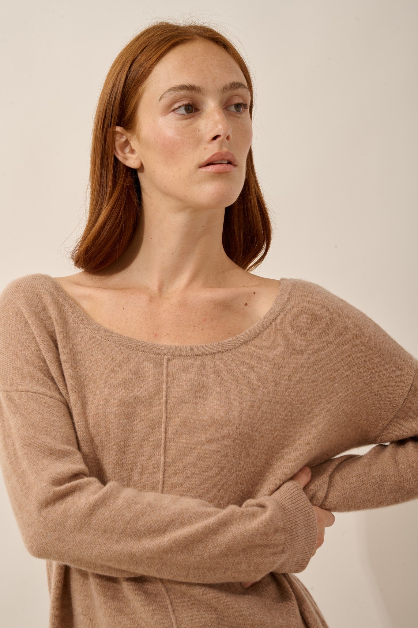 karen pull col rond camel chiné