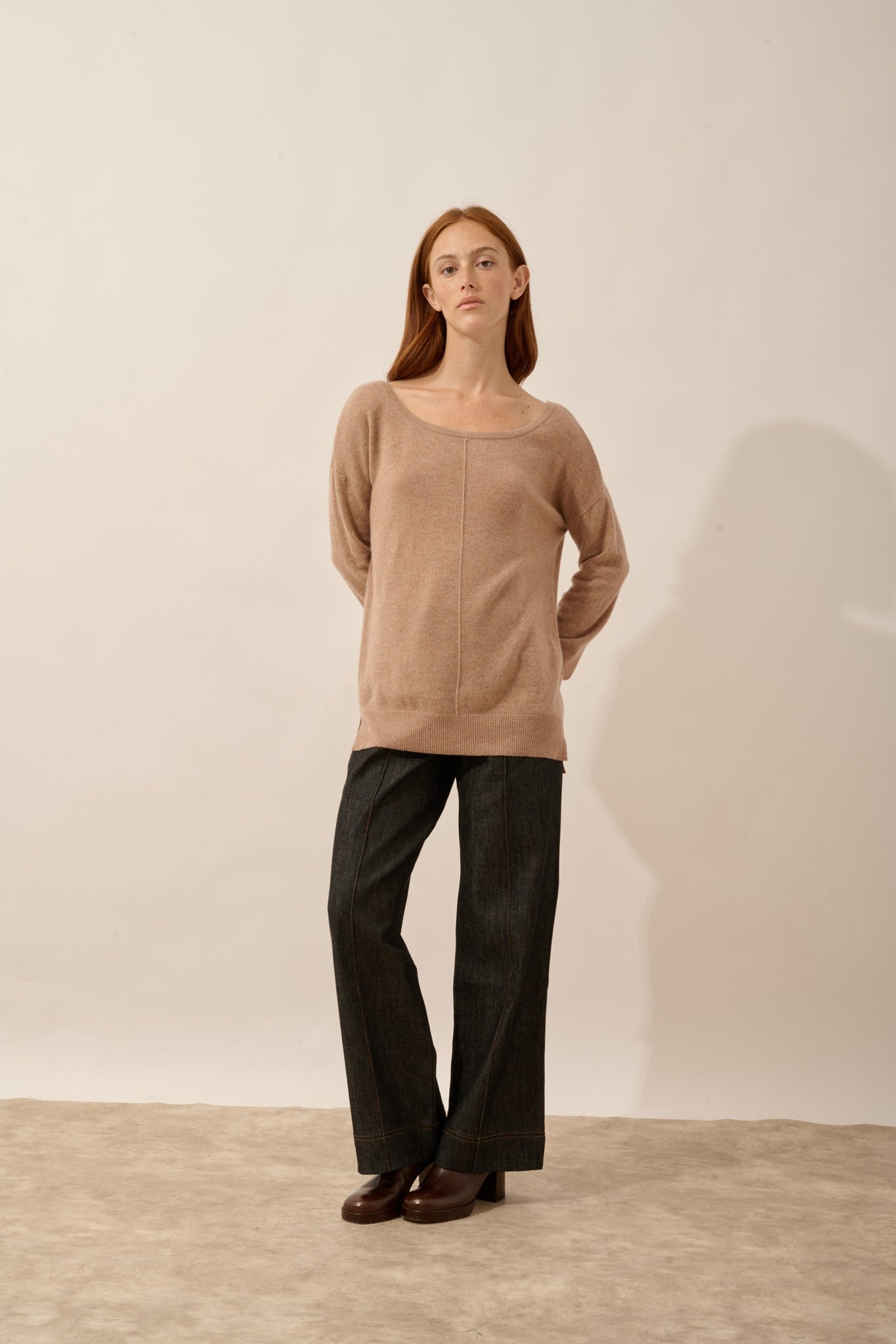 karen pull col rond camel chiné