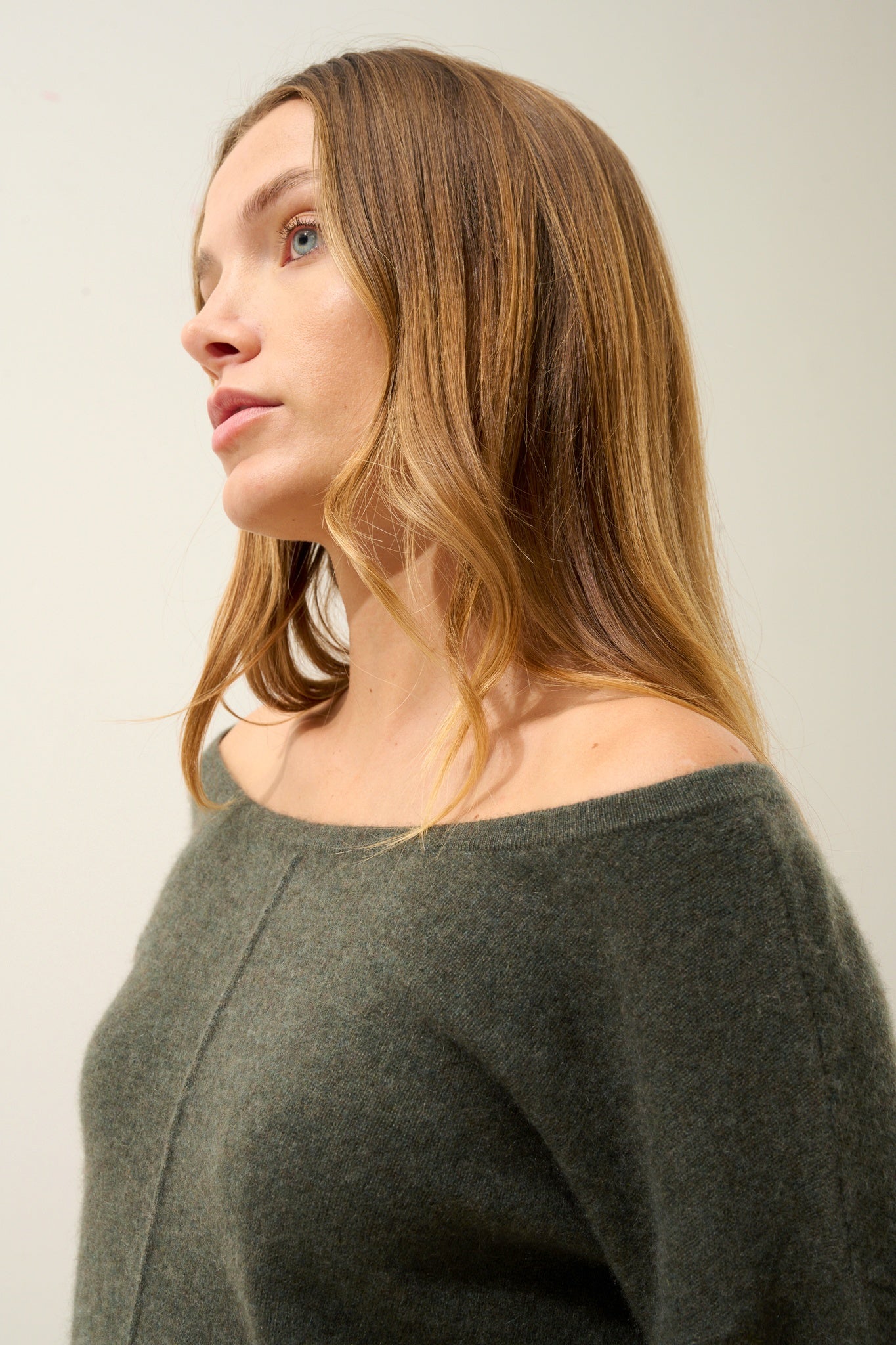 KAREN pull col rond kaki chiné