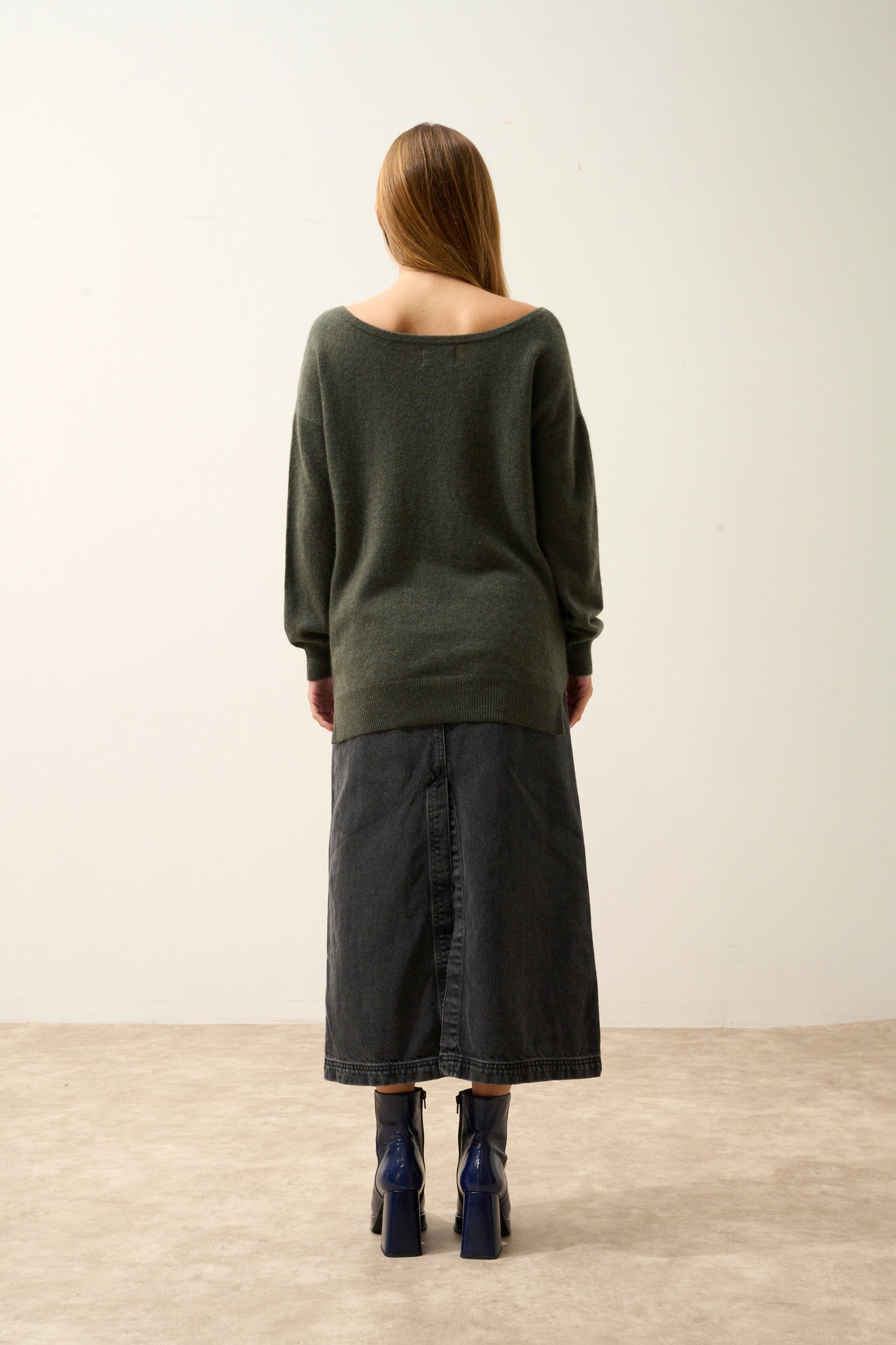 KAREN pull col rond kaki chiné