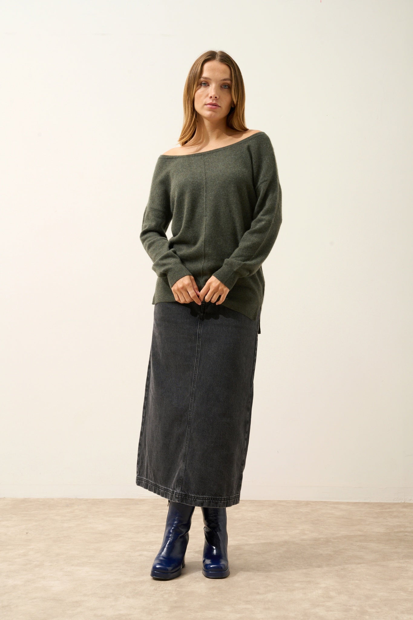 KAREN pull col rond kaki chiné