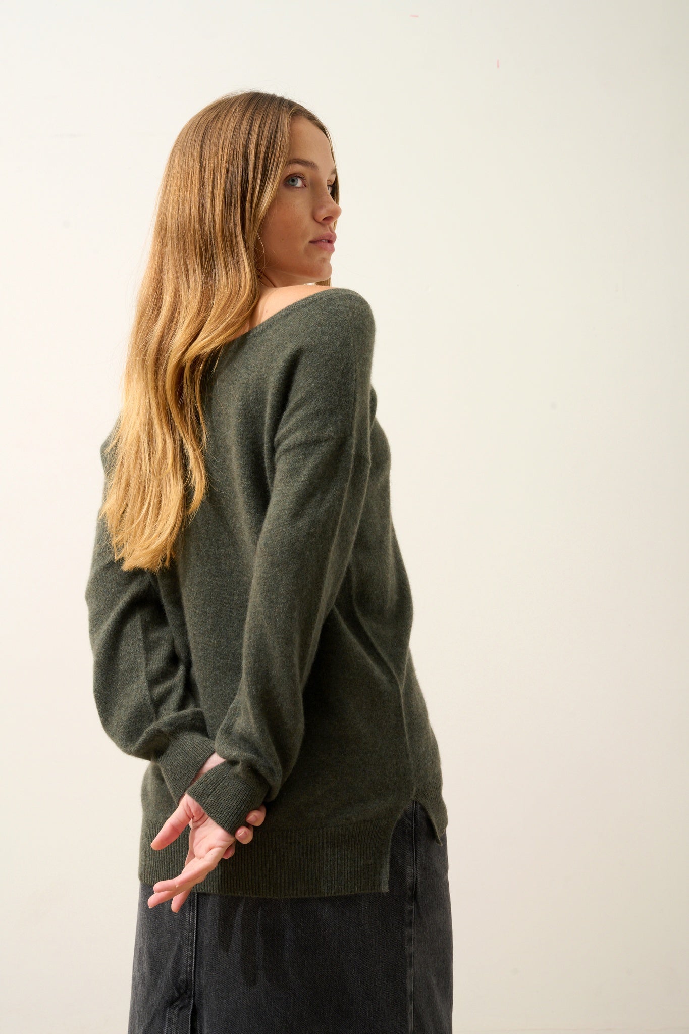 KAREN pull col rond kaki chiné