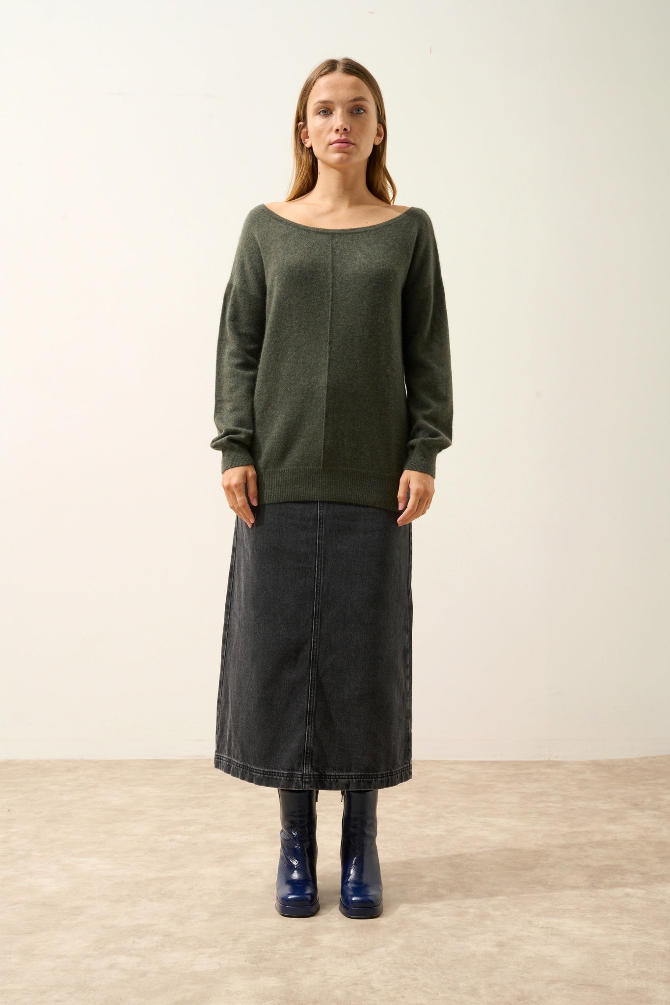 KAREN pull col rond kaki chiné