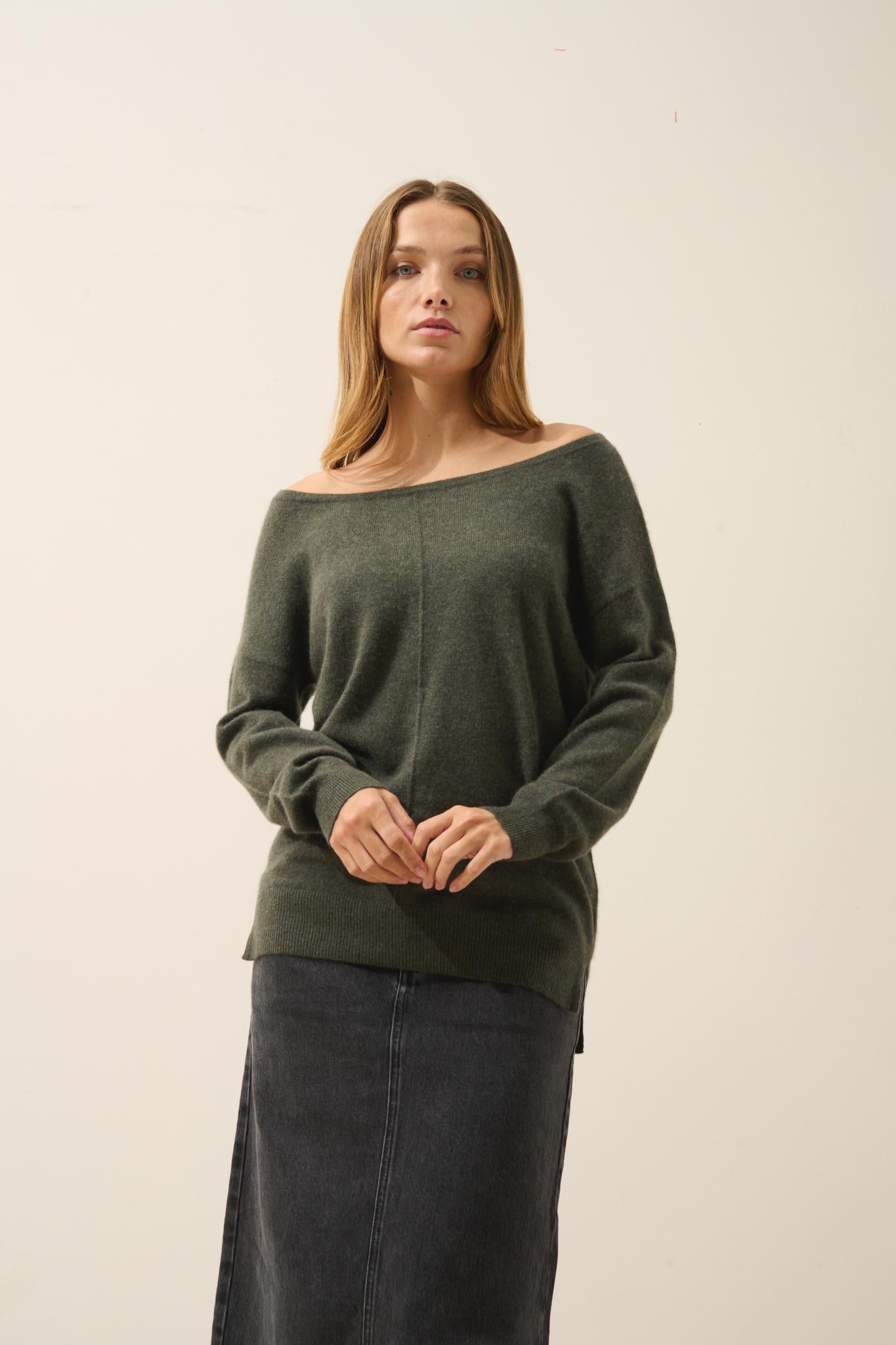KAREN round-neck sweater khaki mottled