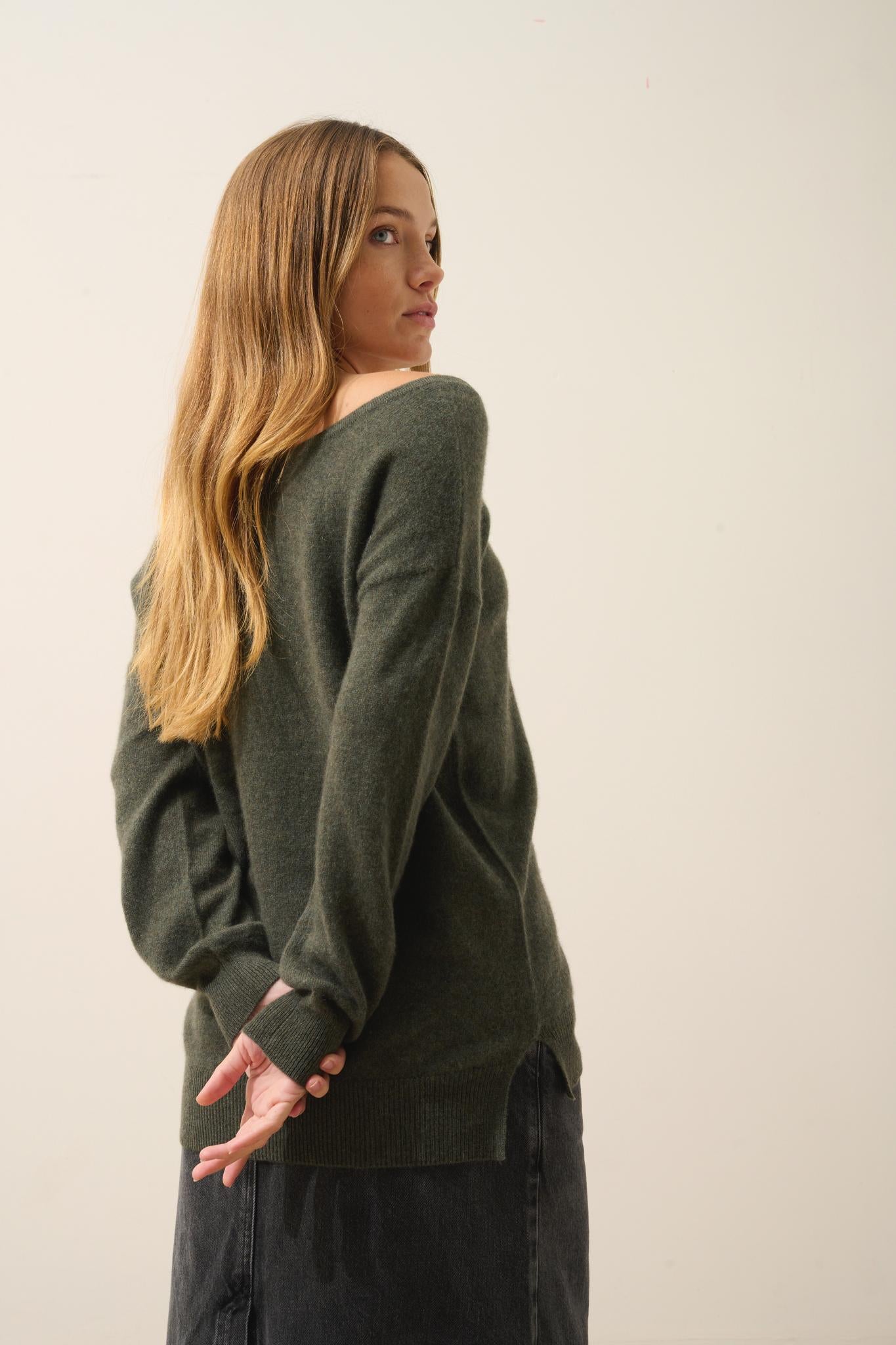 KAREN round-neck sweater khaki mottled
