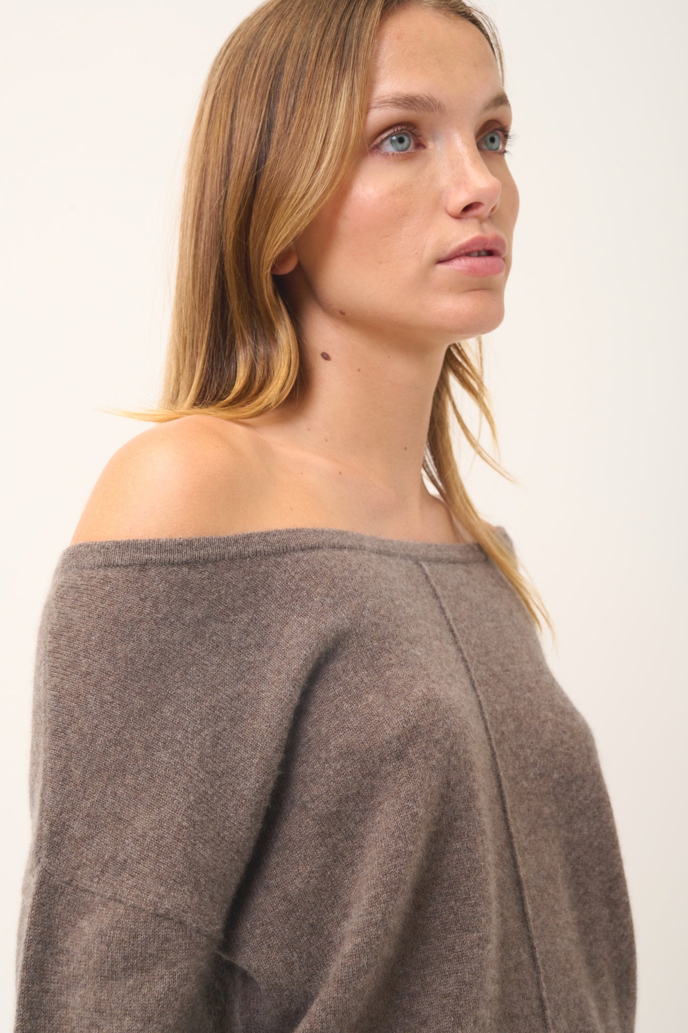 KAREN pull col rond taupe chiné