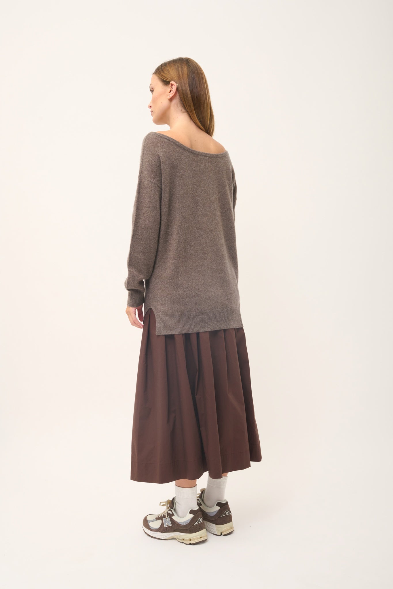 KAREN pull col rond taupe chiné