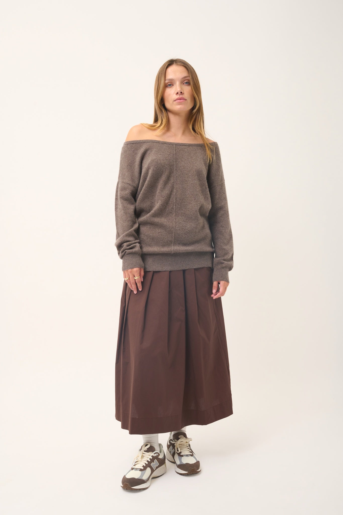 KAREN pull col rond taupe chiné