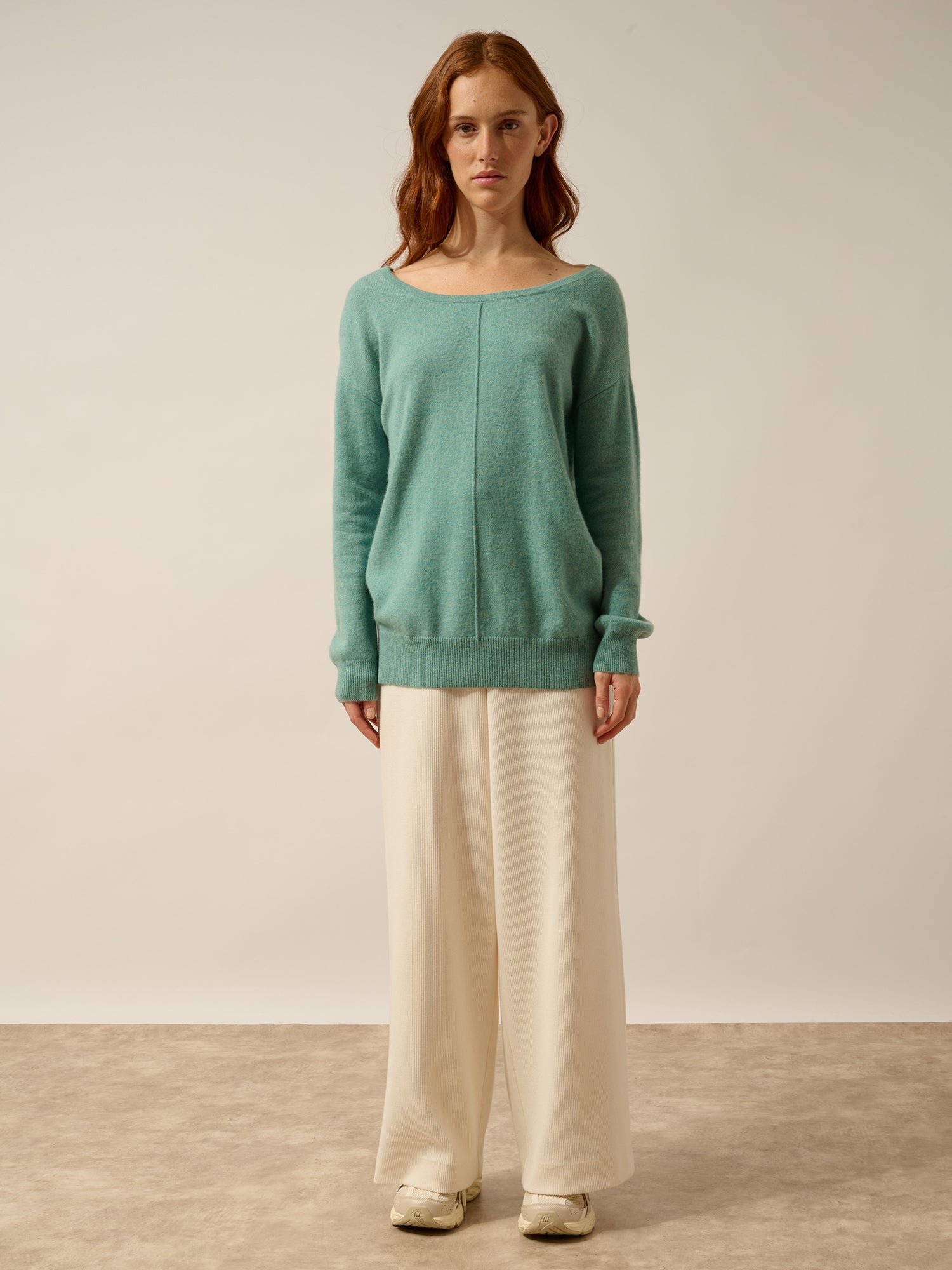 KAREN pull col rond vert chiné