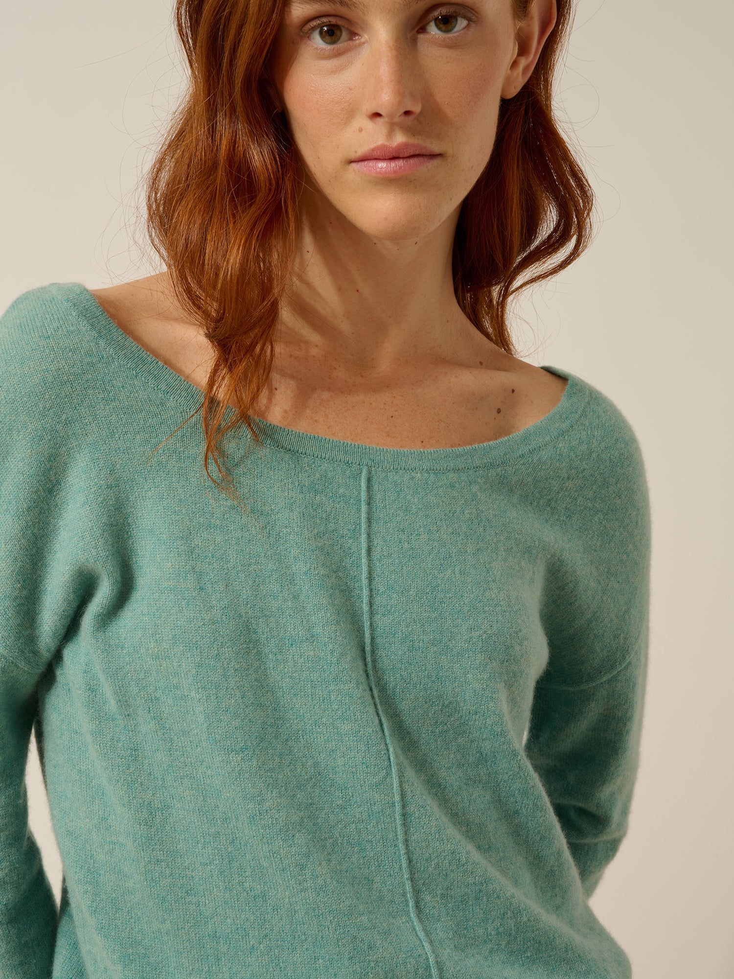 KAREN pull col rond vert chiné