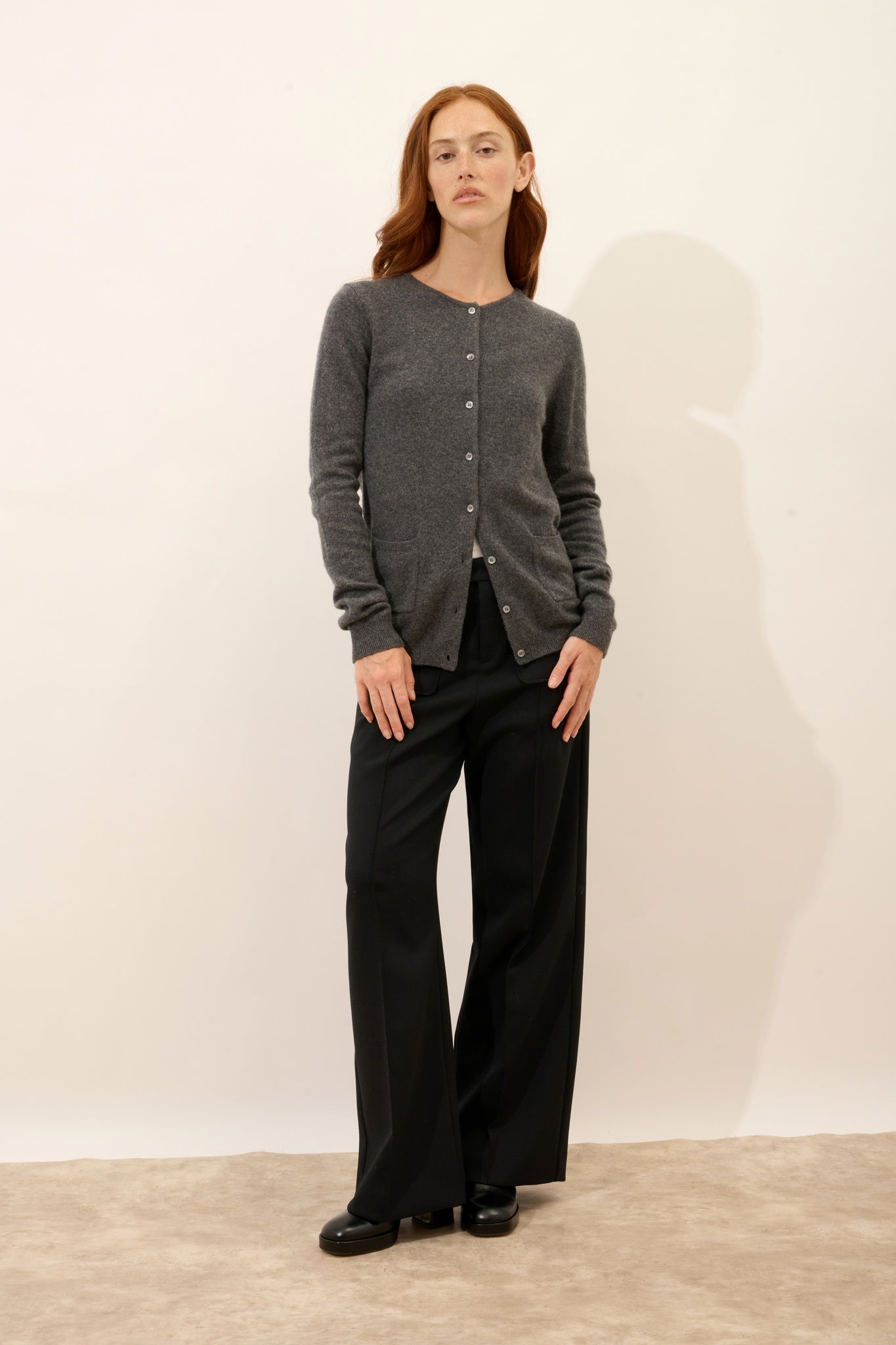 KATHARINE anthracite mottled round-neck cardigan